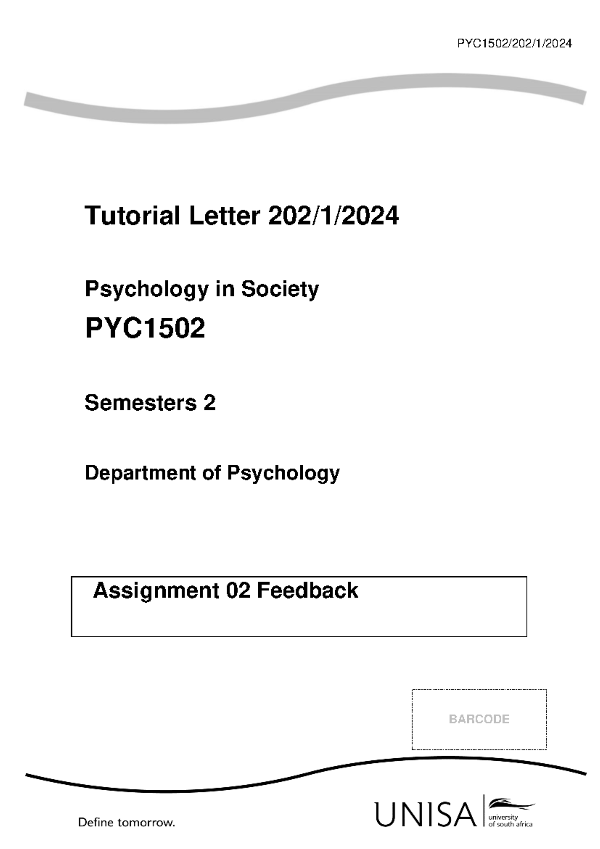 PYC1502 Tutorial Letter 202/1/2024: Assignment 02 Feedback Insights ...
