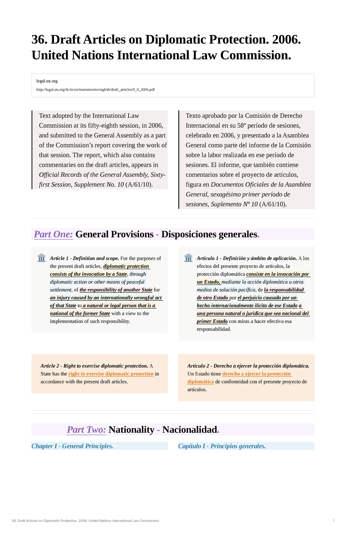 36. UN Draft Articles on Diplomatic Protection: Overview & Key ...