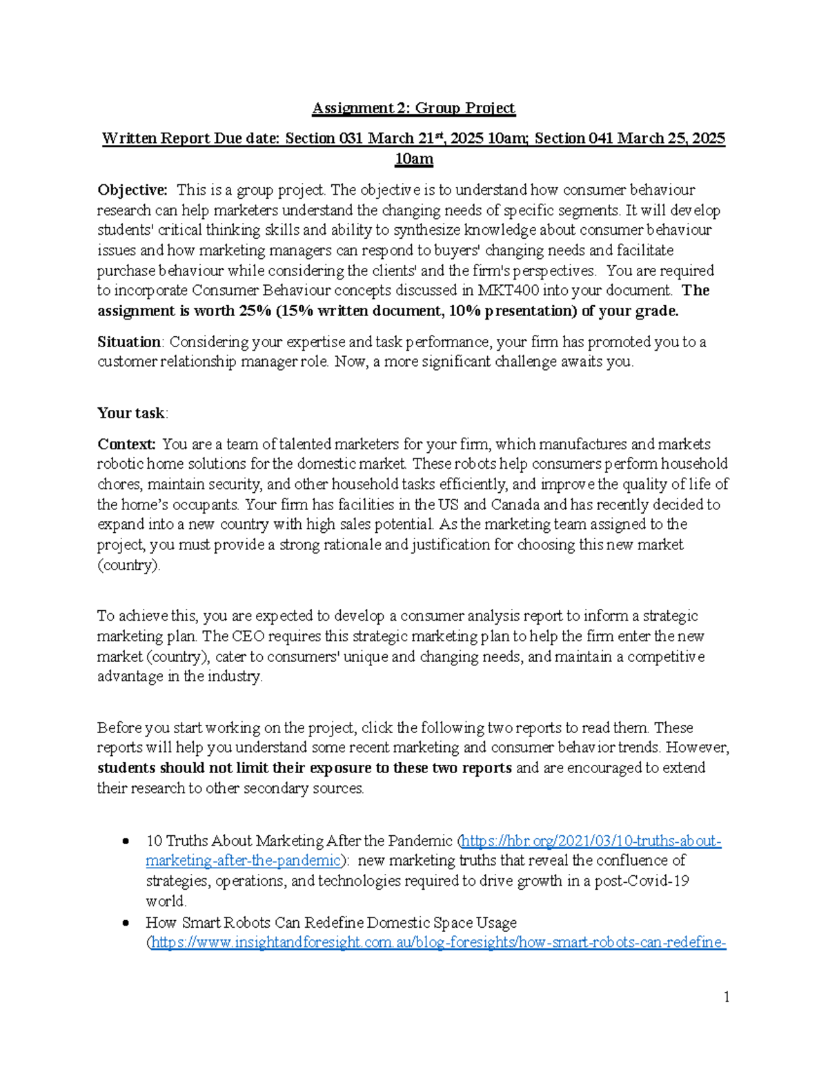 MKT400 Assignment 2: Group Project Report on Consumer Behavior Analysis ...
