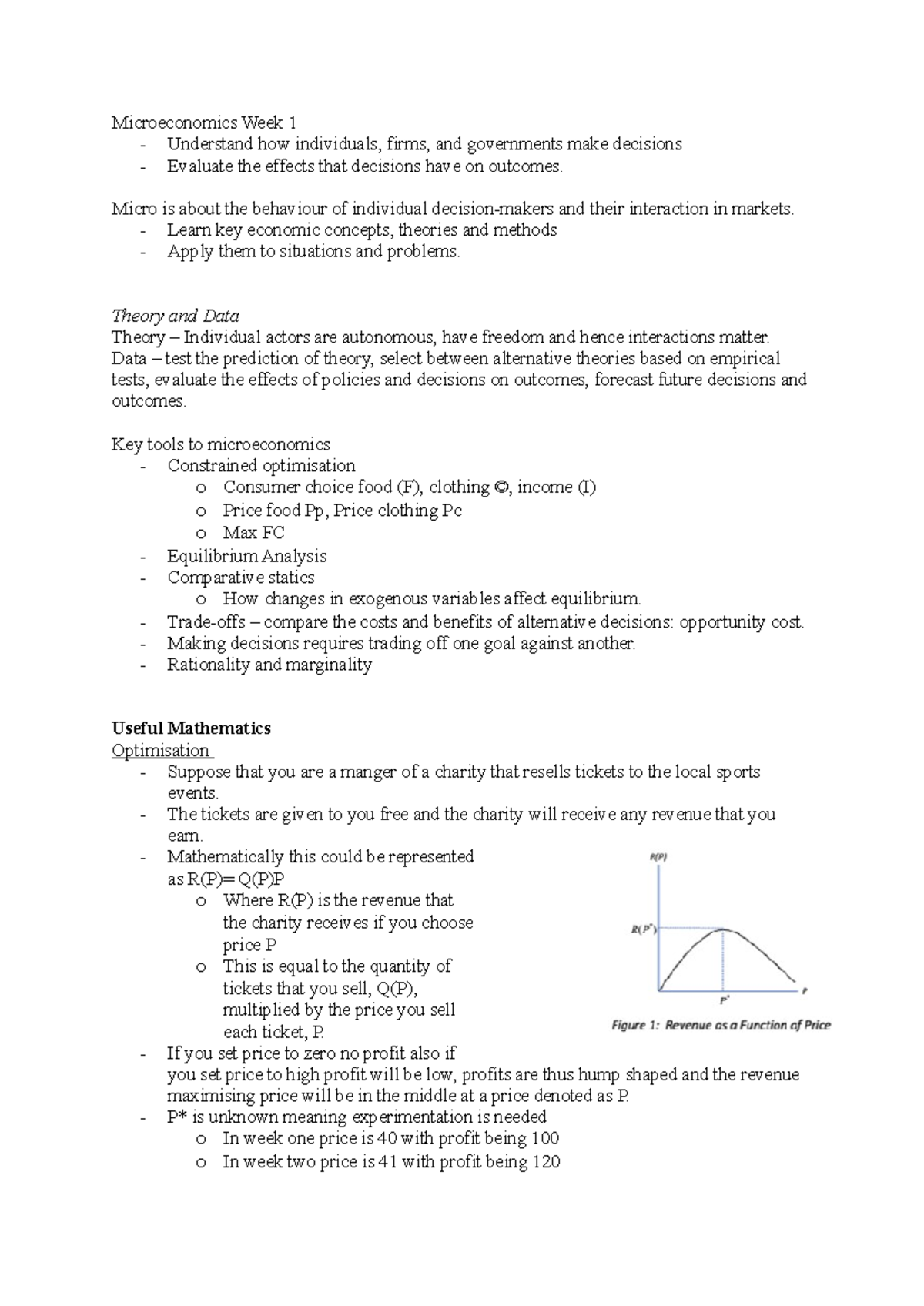 Microeconomics R101: Week 1 Lecture & Key Concepts Overview - Studocu