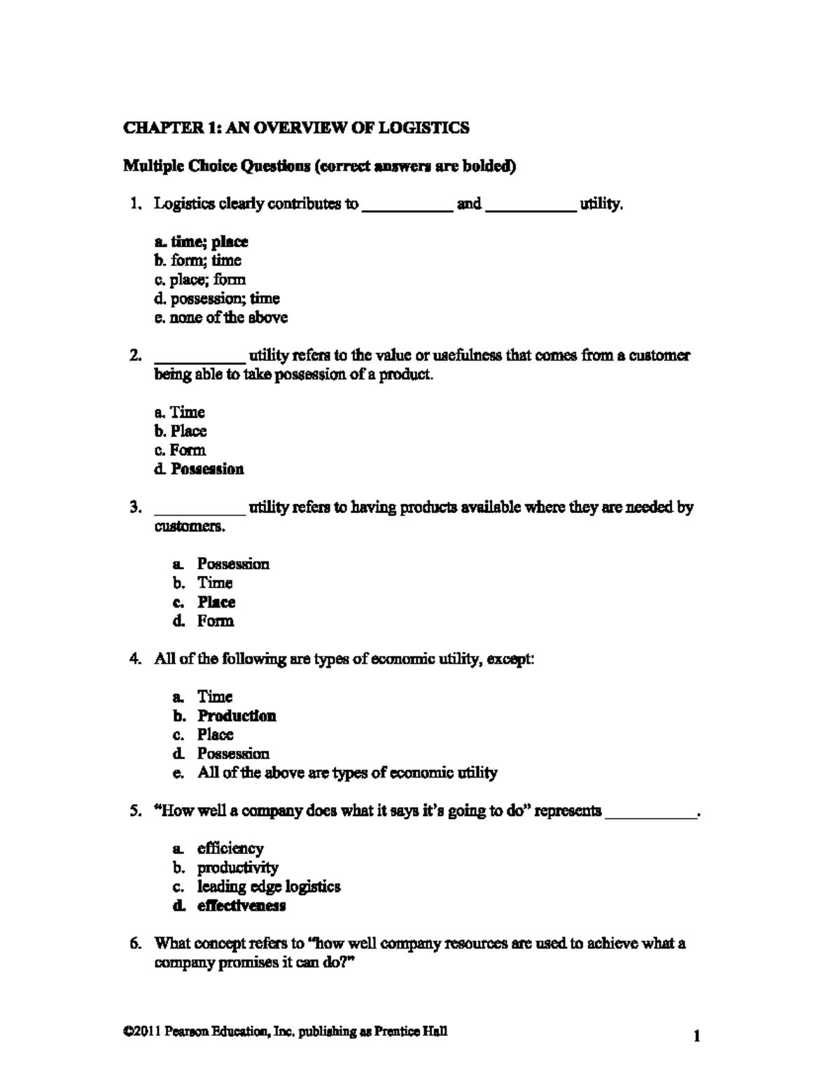 CHAPTER 1: LOGISTICS OVERVIEW MCQs with Correct Answers - Studocu