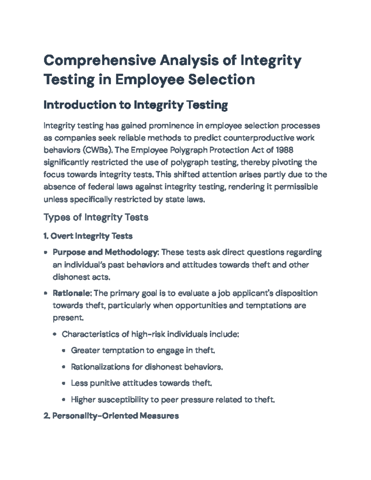Comprehensive Analysis of Integrity Testing in Employee Selection ...