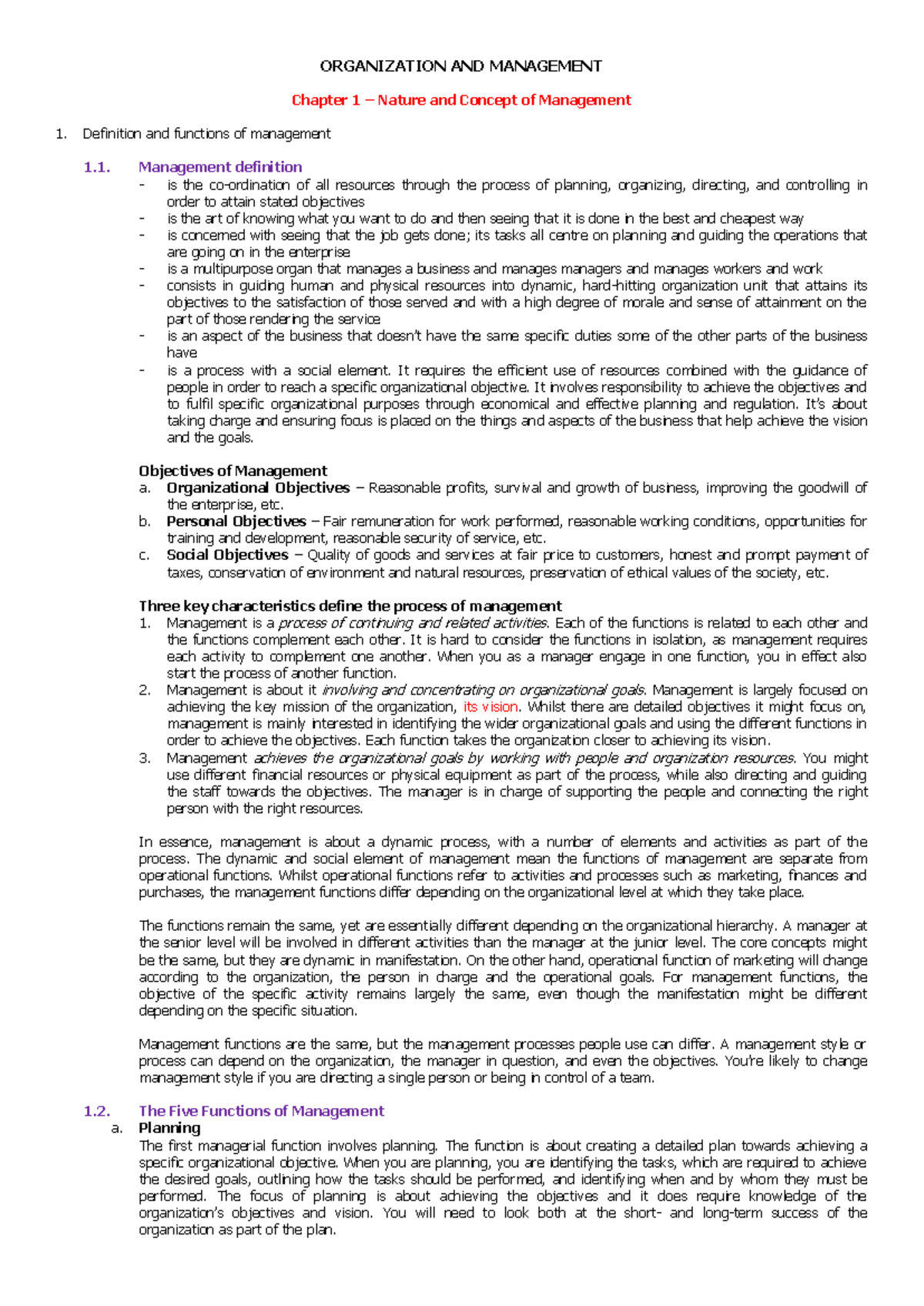 ABM 393316145 Organization and Management: Chapter 1 Overview - Studocu