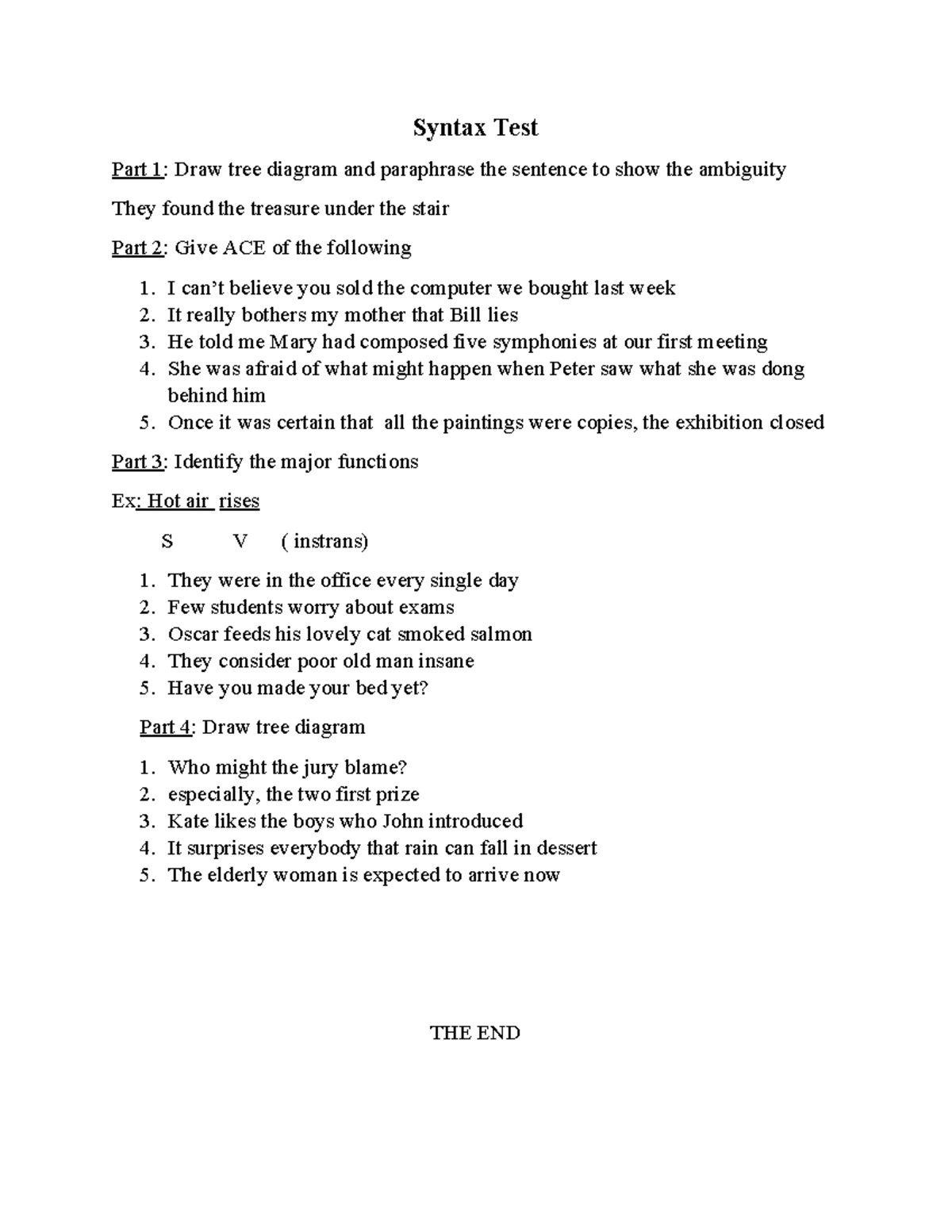 Syntax MIDTERM TEST 2022: Tree Diagrams & Sentence Analysis - Studocu