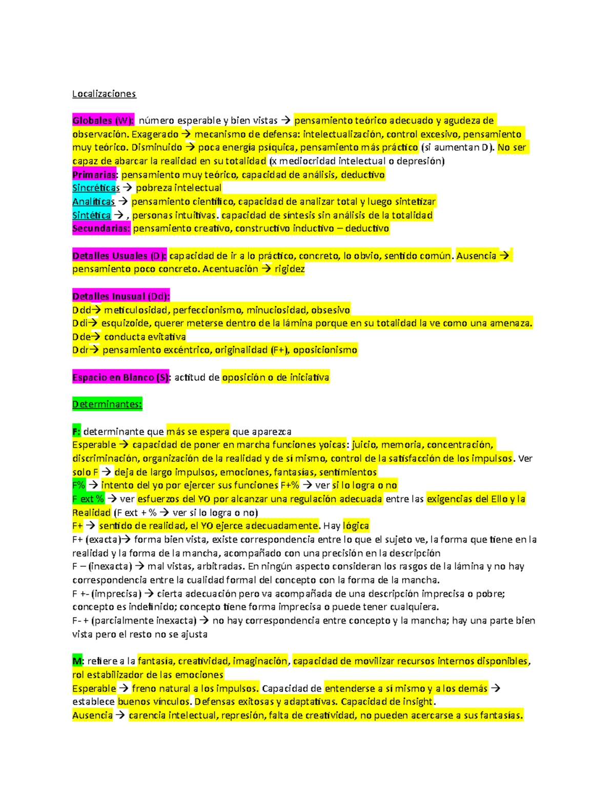 Lista de Fenómenos Especiales en Psicodiagnóstico Rorschach - PESTANA ...
