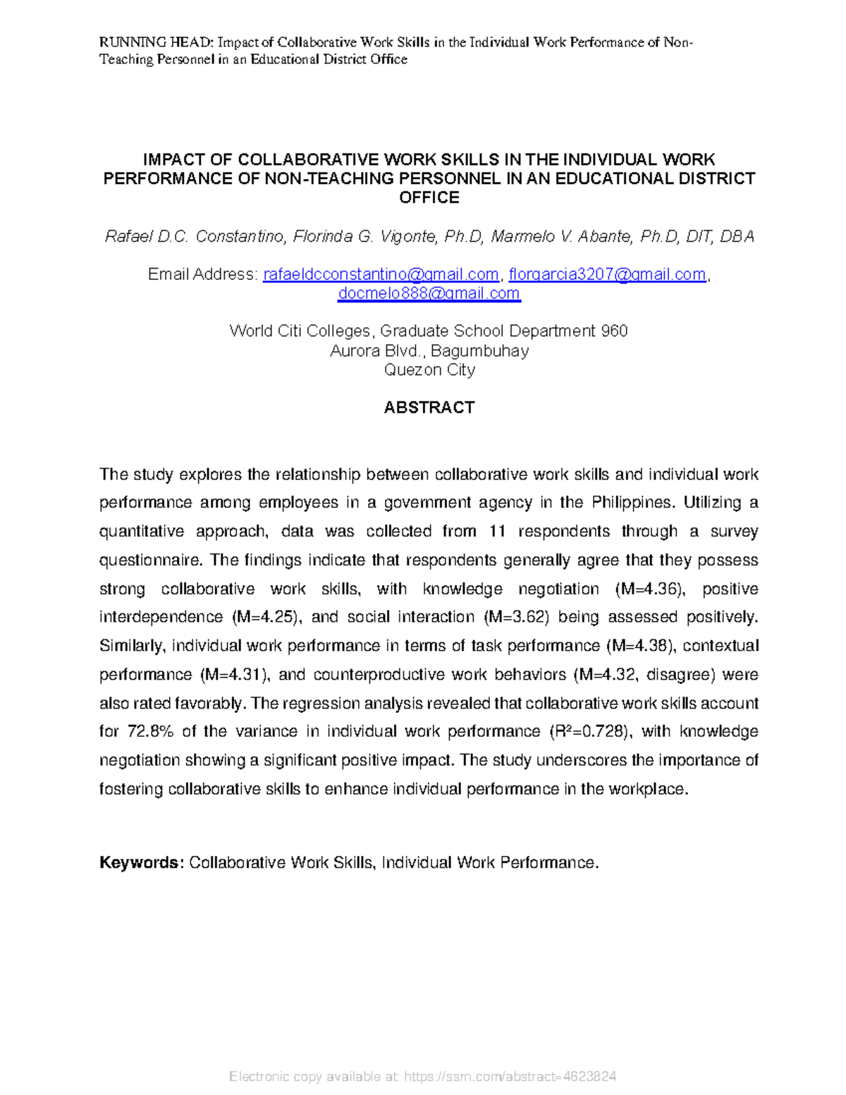 Impact of Collaborative Work Skills on Individual Performance in ...