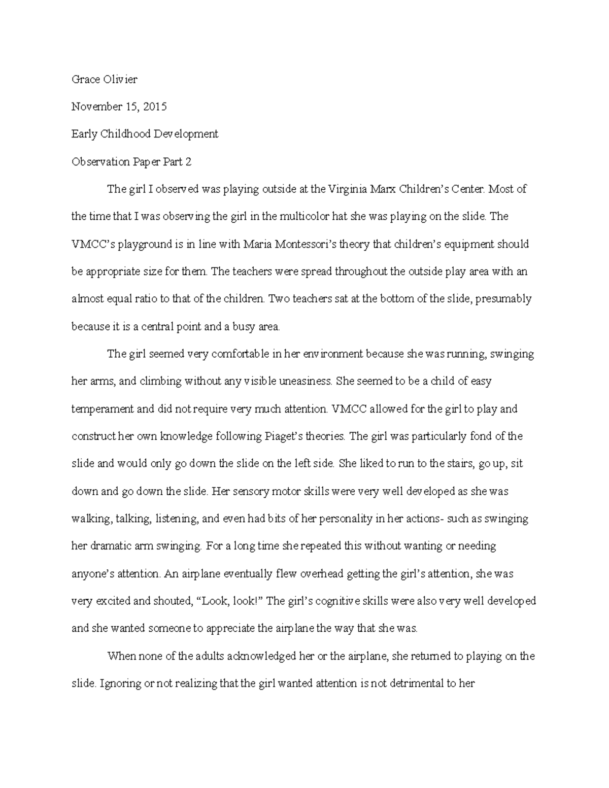 Early Childhood Development Observation Paper Part 2 (ECD 101) - Studocu
