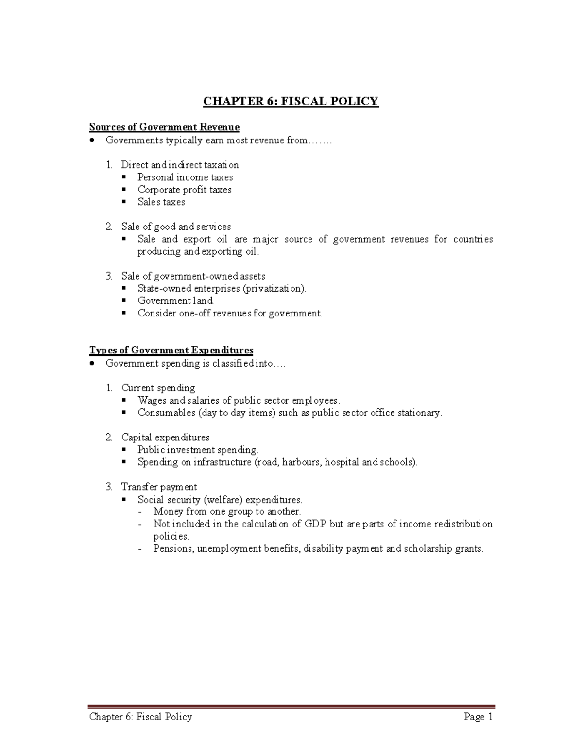 Chapter 6: Fiscal Policy Overview and Key Concepts - Studocu