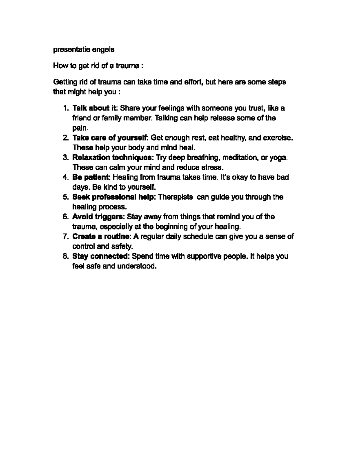 Engels verslag: Steps to Overcome Trauma - Studeersnel