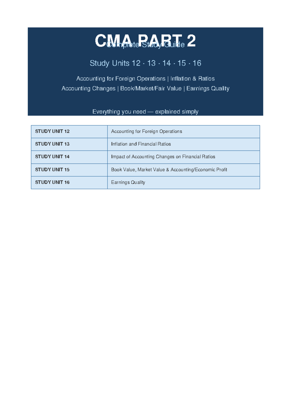 CMA Part 2 Complete Study Guide: Units 12-16 on Accounting Concepts ...