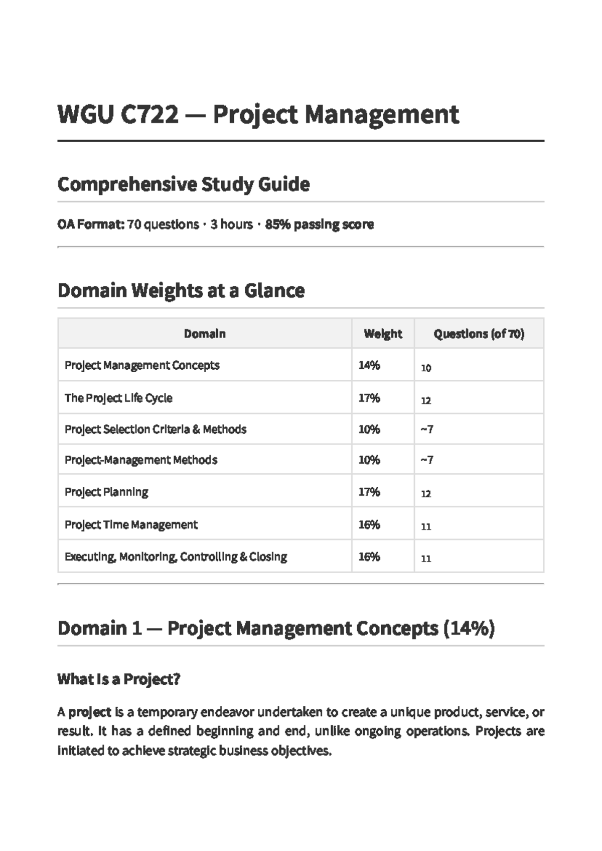 WGU C722 Project Management Comprehensive Study Guide for OA Exam - Studocu