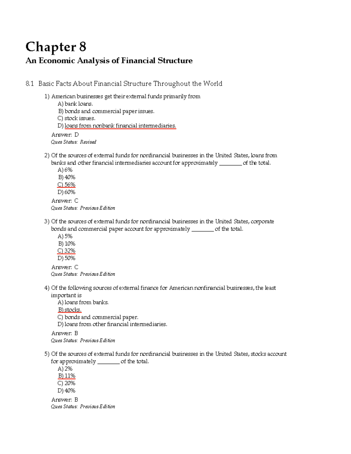 MCQs for Chapter 8: Economic Analysis of Financial Structure (ECON 101 ...