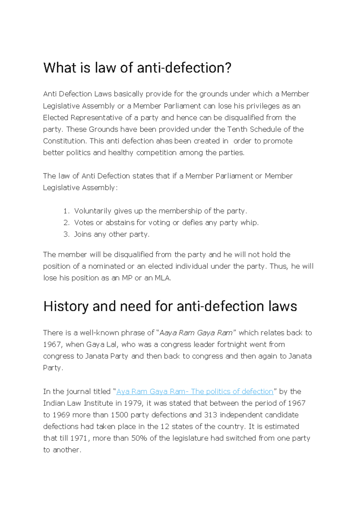 Anti Defection Law Overview - ASSIGNMENT - Studocu