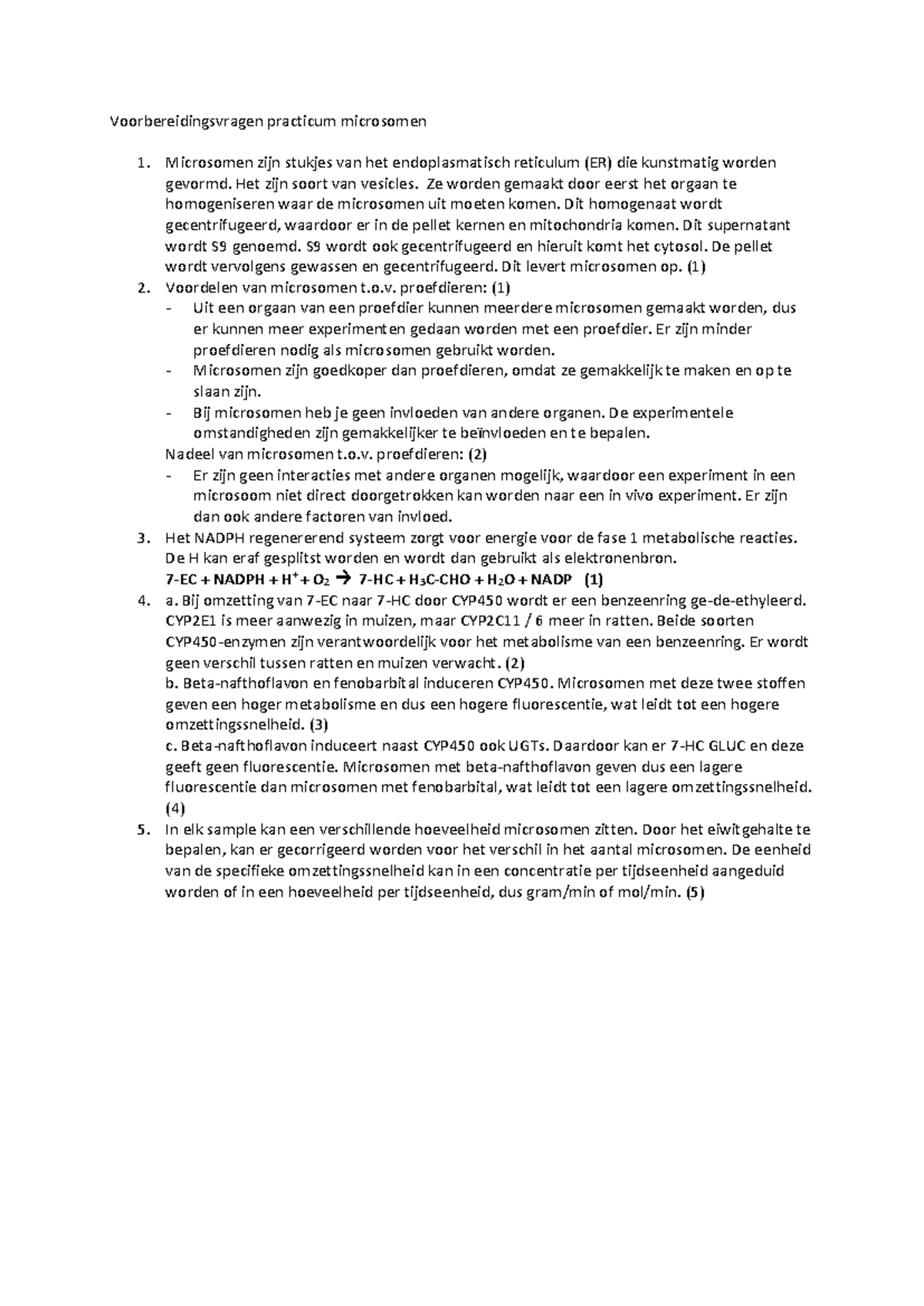 Voorbereidingsvragen Practicum Microsomen en NADPH Metabolisme ...