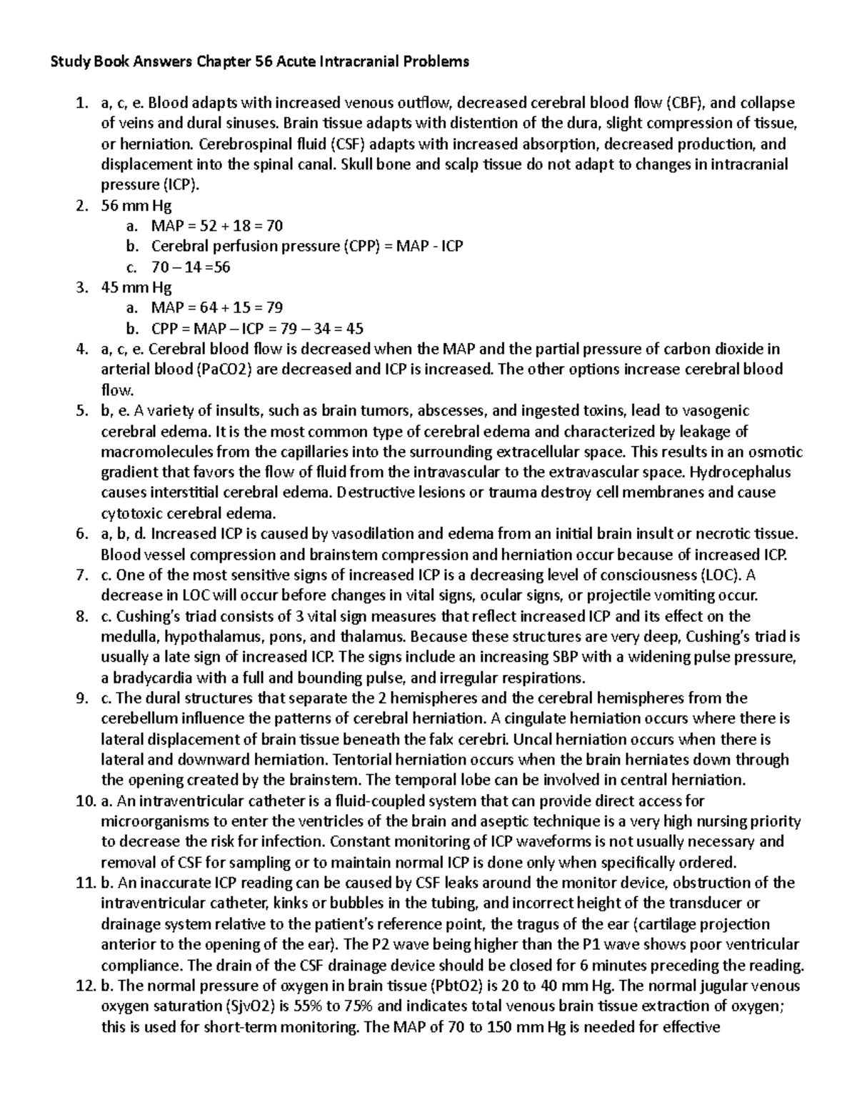 Study Book Answers Chapter 56 Acute Intracranial Problems - Blood ...