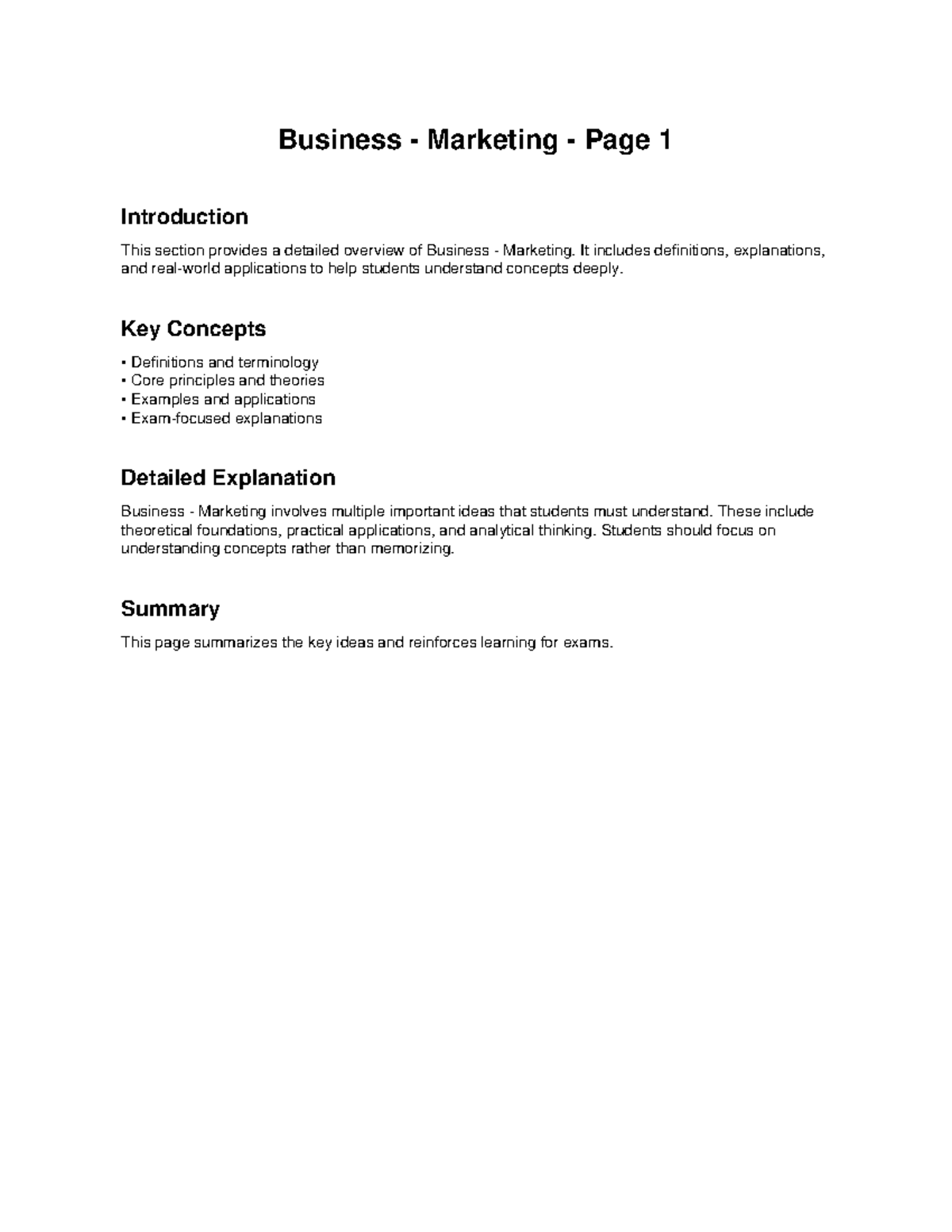 BUS 101: Business Marketing Notes and Key Concepts Overview - Studocu