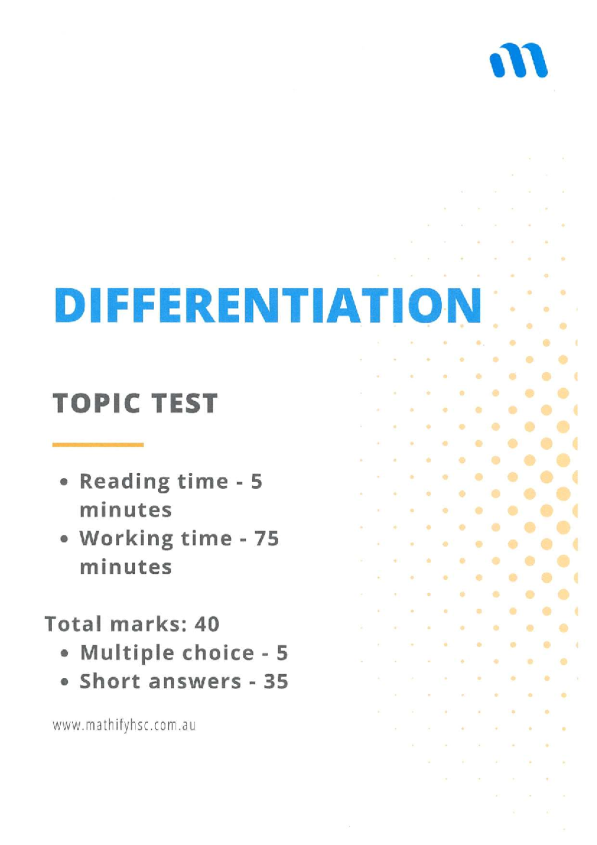 Differentiation Topic Test (MATH101) - Questions & Solutions - Studocu