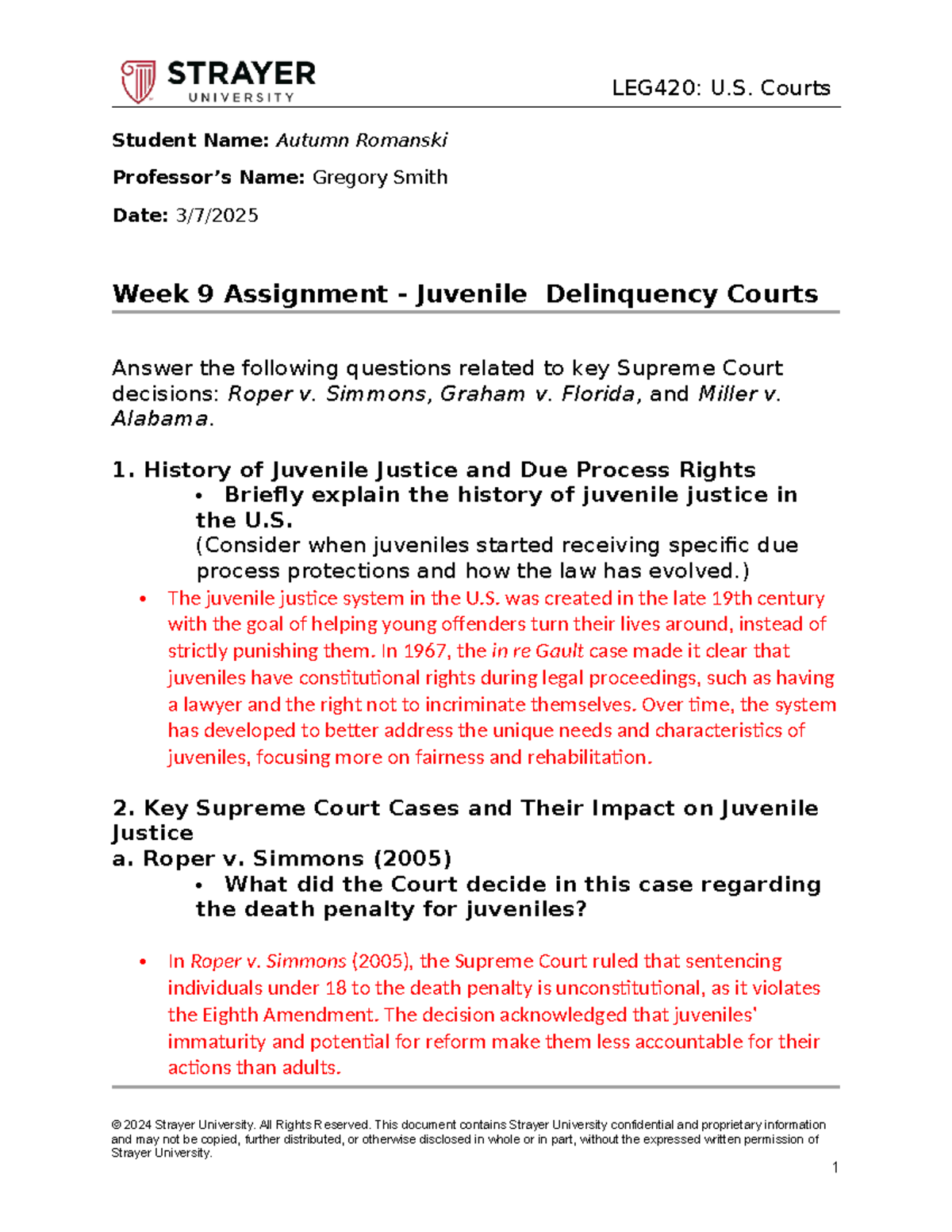 LEG420: WK 9 Assignment on Juvenile Delinquency Courts and Key Supreme ...