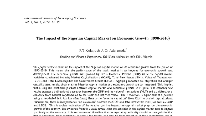 The Impact of the Nigerian Capital Market on Economic Growth - LECTURE ...