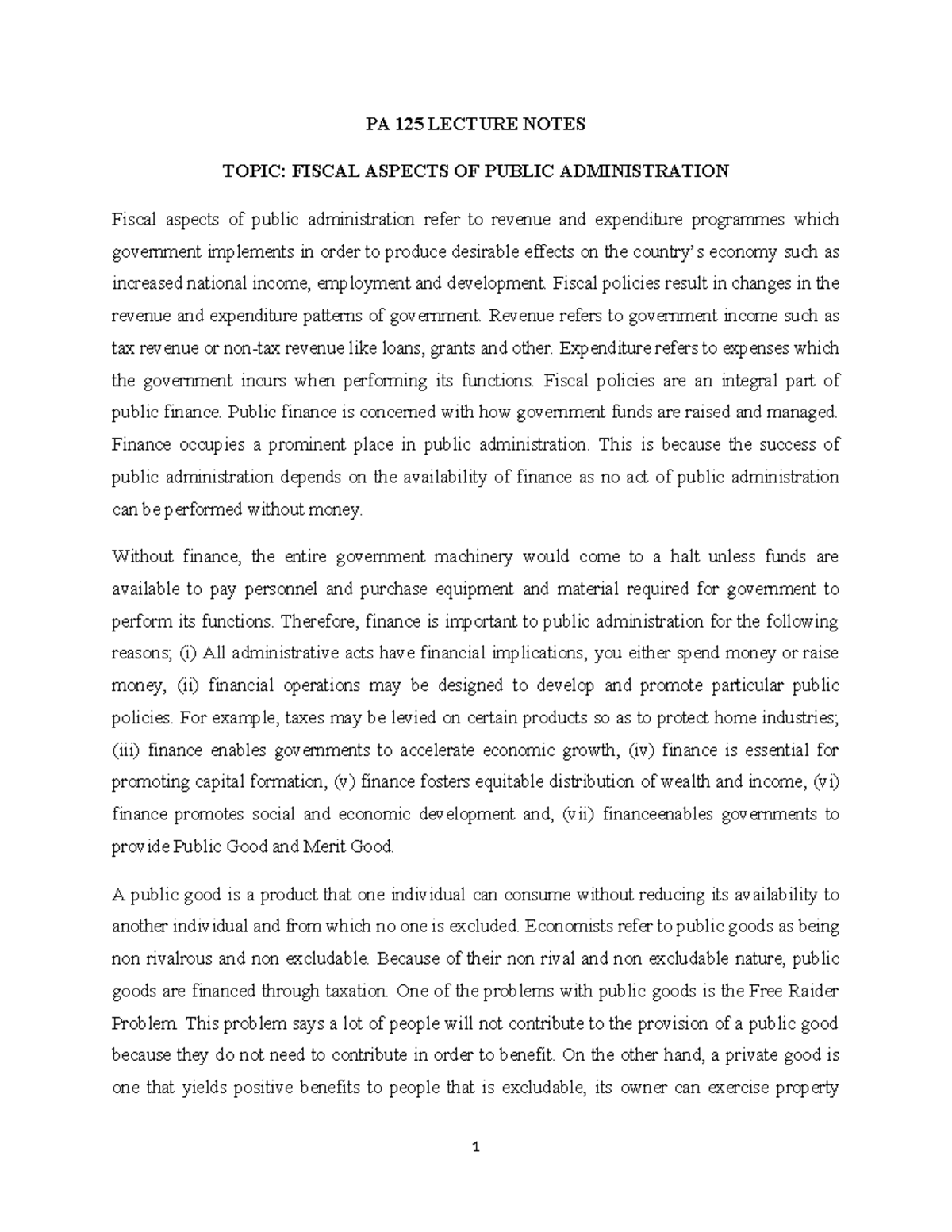 PAM 1025 Lecture Notes: Understanding Fiscal Aspects of Budgeting - Studocu