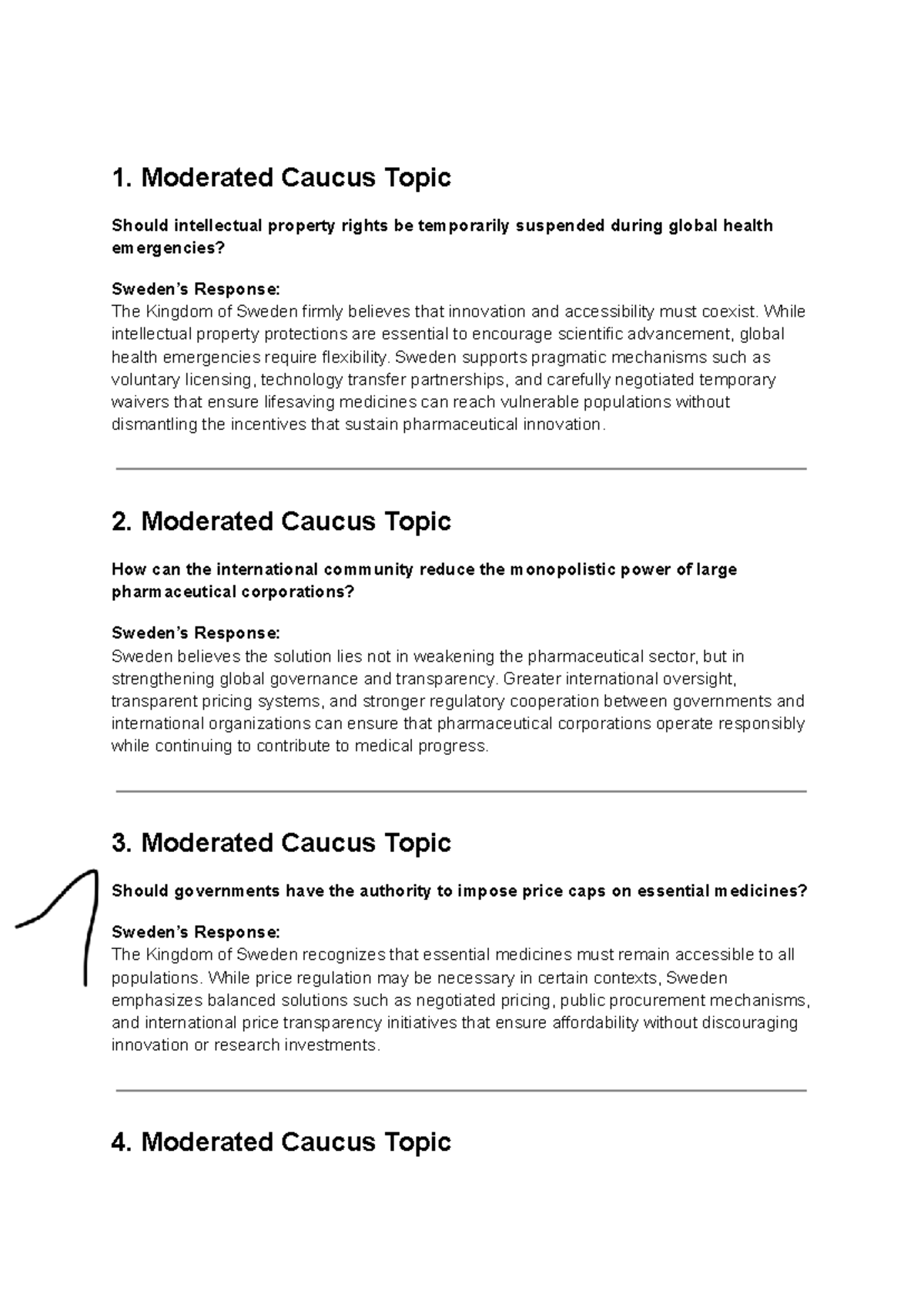 Moderated Caucus Topics - Sweden - Global Health & Pharma Issues - Studocu