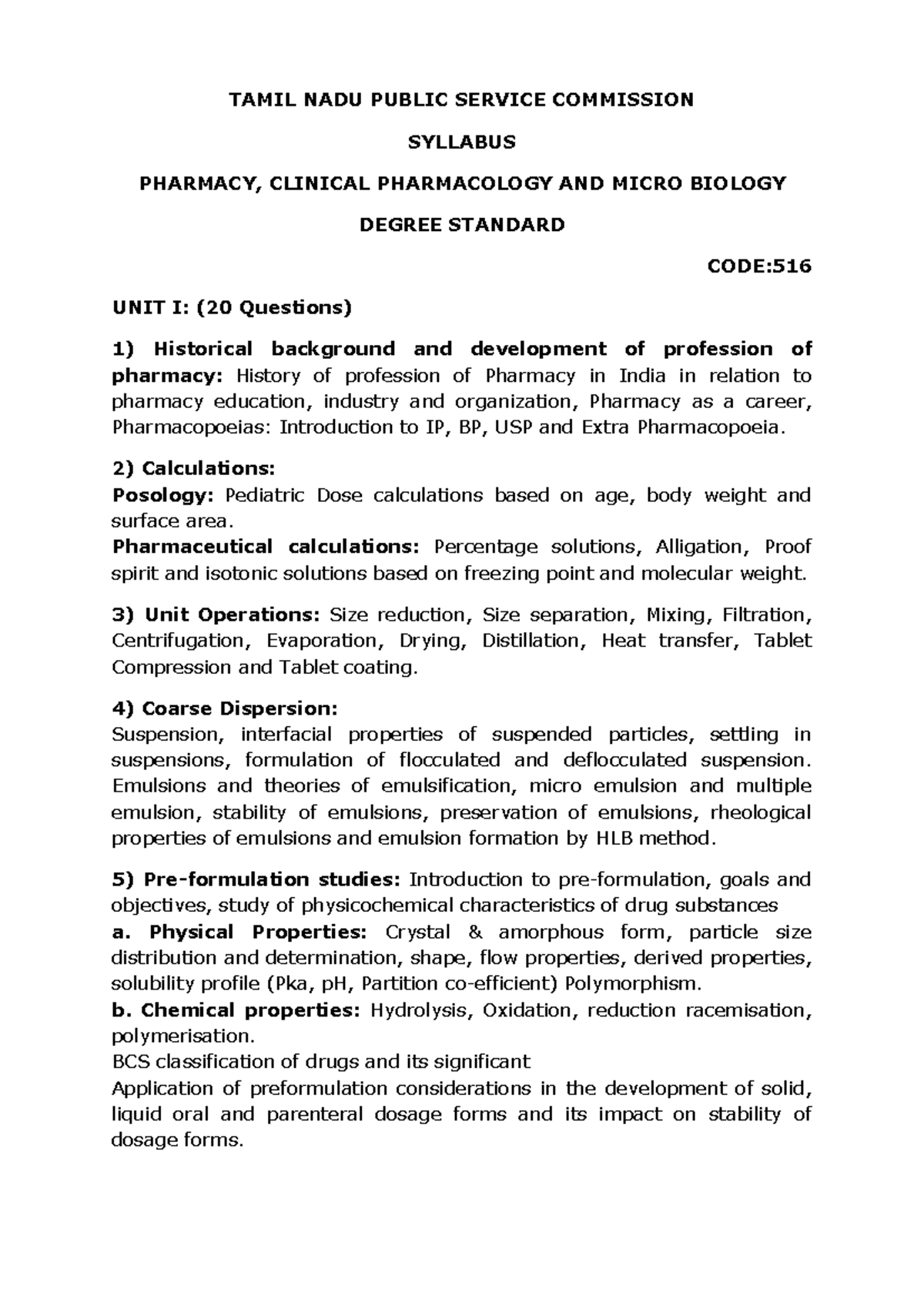 Drug Inspector Syllabus: Pharmacy, Clinical Pharmacology & Microbiology ...