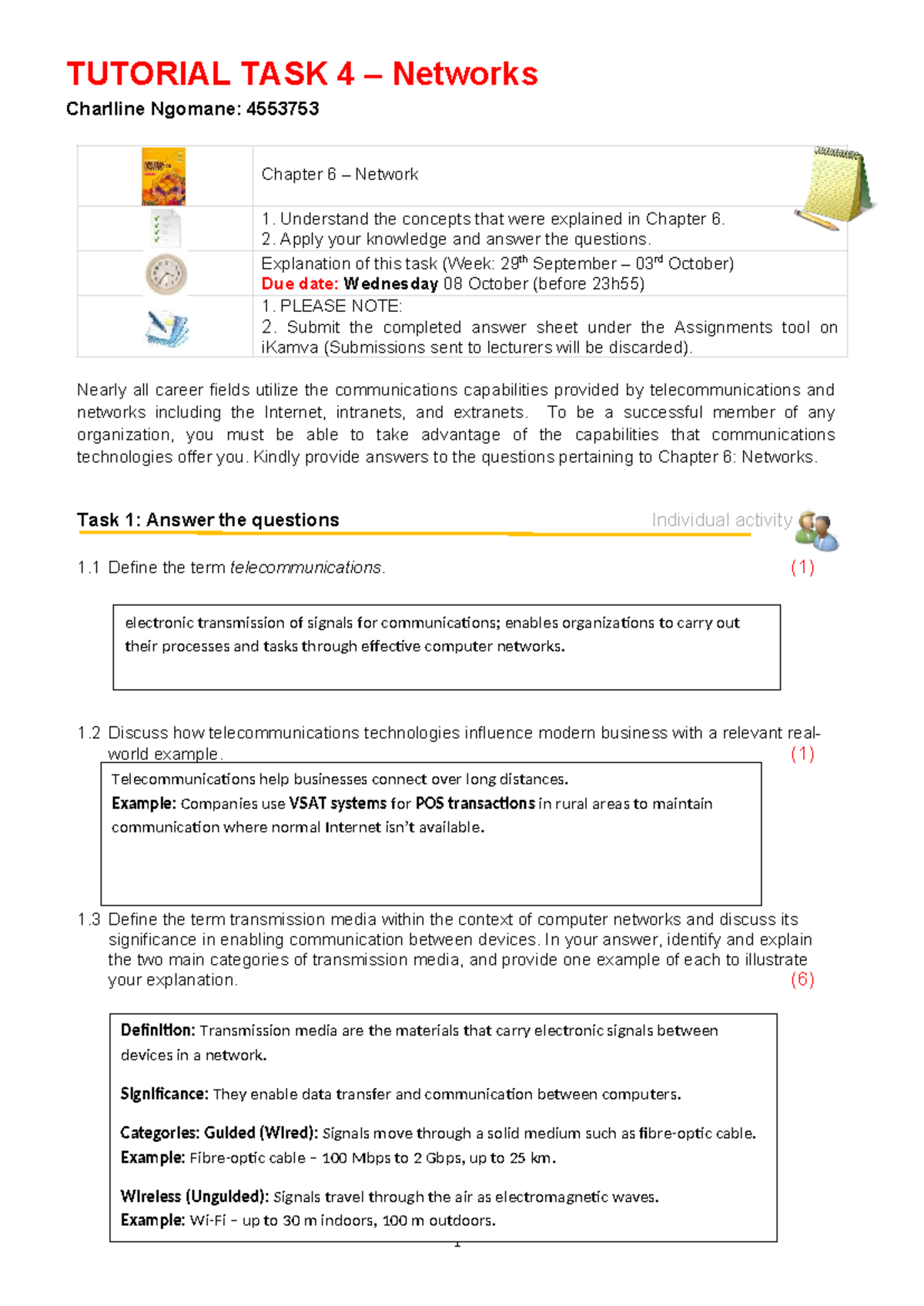 IFS132 Tutorial Task 4: Chapter 6 Networks Overview and Questions - Studocu