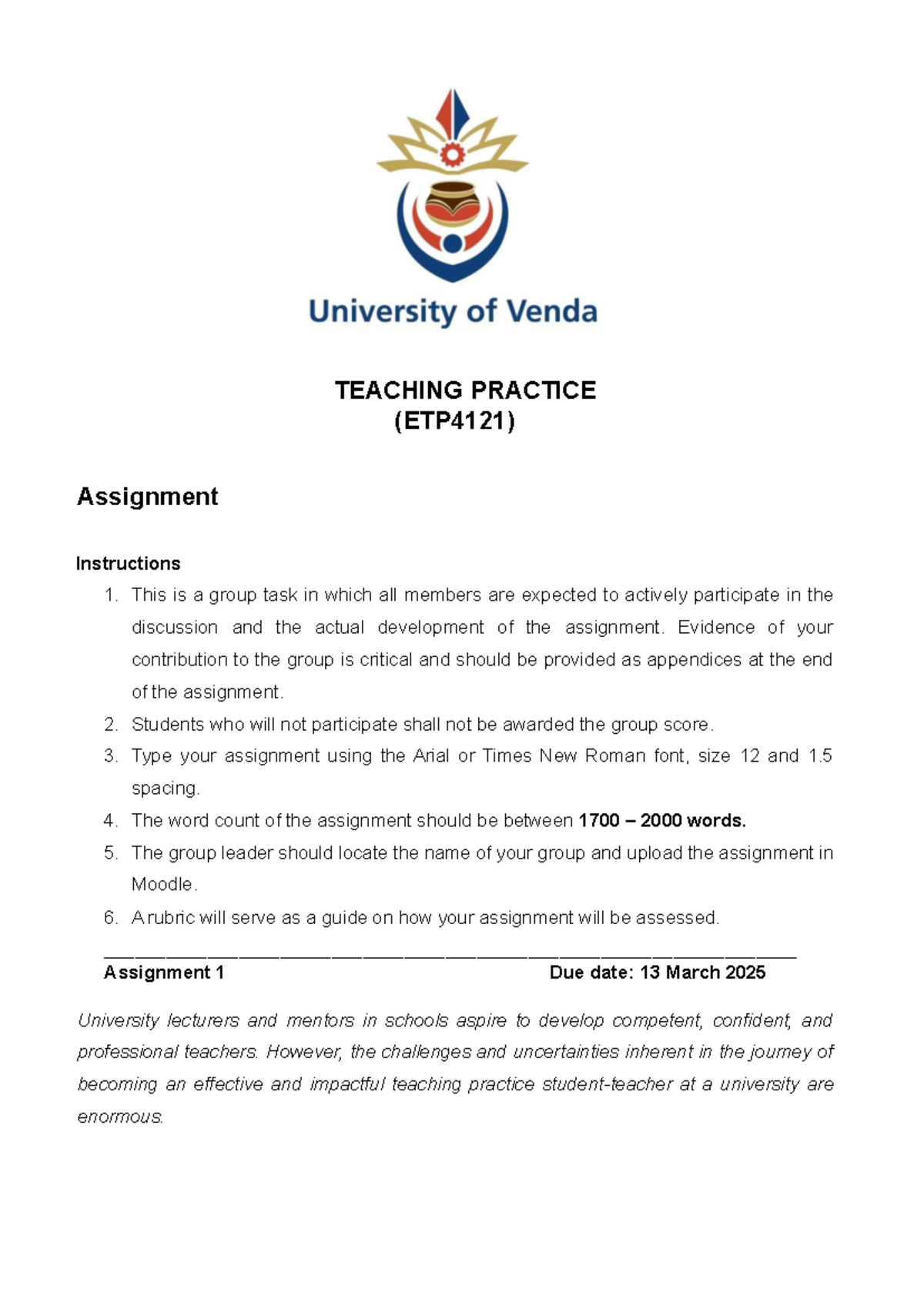 Challenges and Strategies in Teaching Practice (ETP4121) Assignment ...