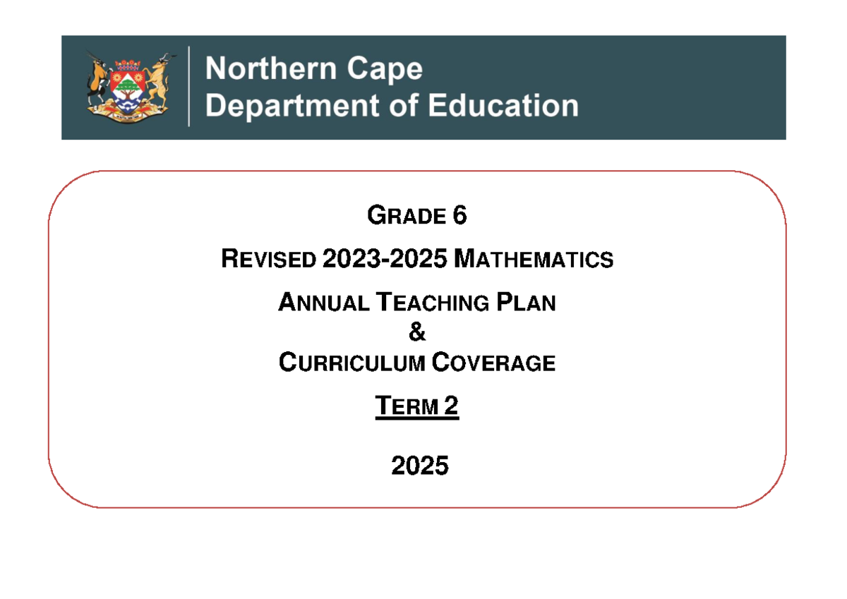 Grade 6 Term 2 2025 Mathematics Annual Teaching Plan & Assessment - Studocu