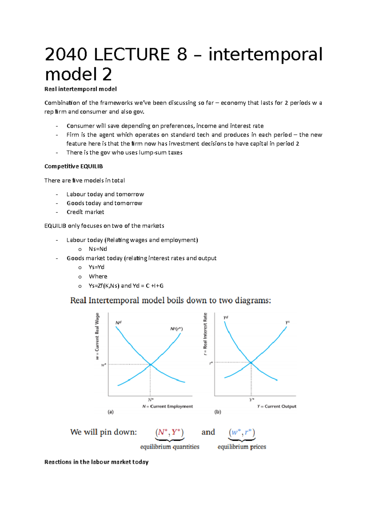 LECTURE 8: Real Intertemporal Model 2 Analysis and Implications - Studocu