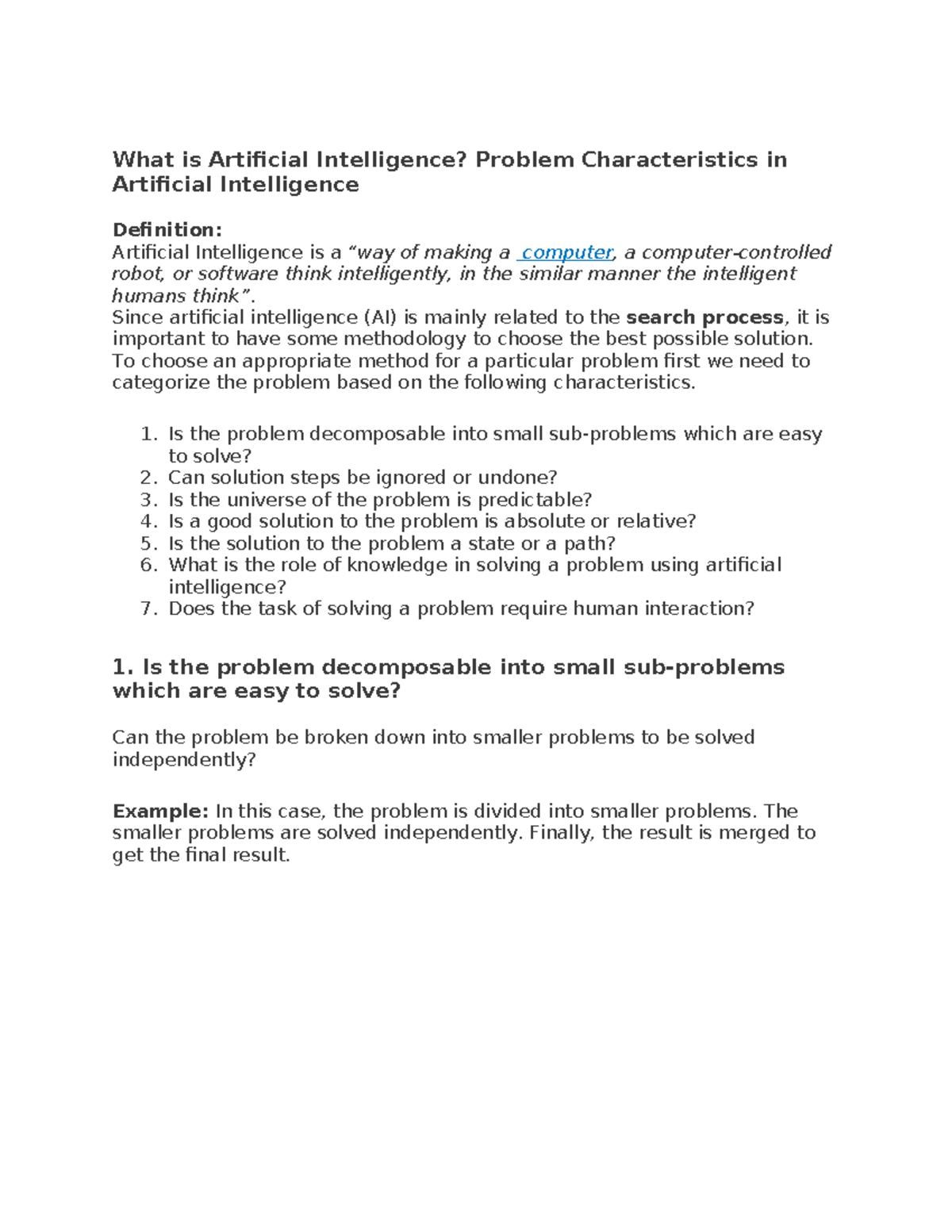 AI Problem Characteristics: Understanding Key Aspects of AI - Studocu
