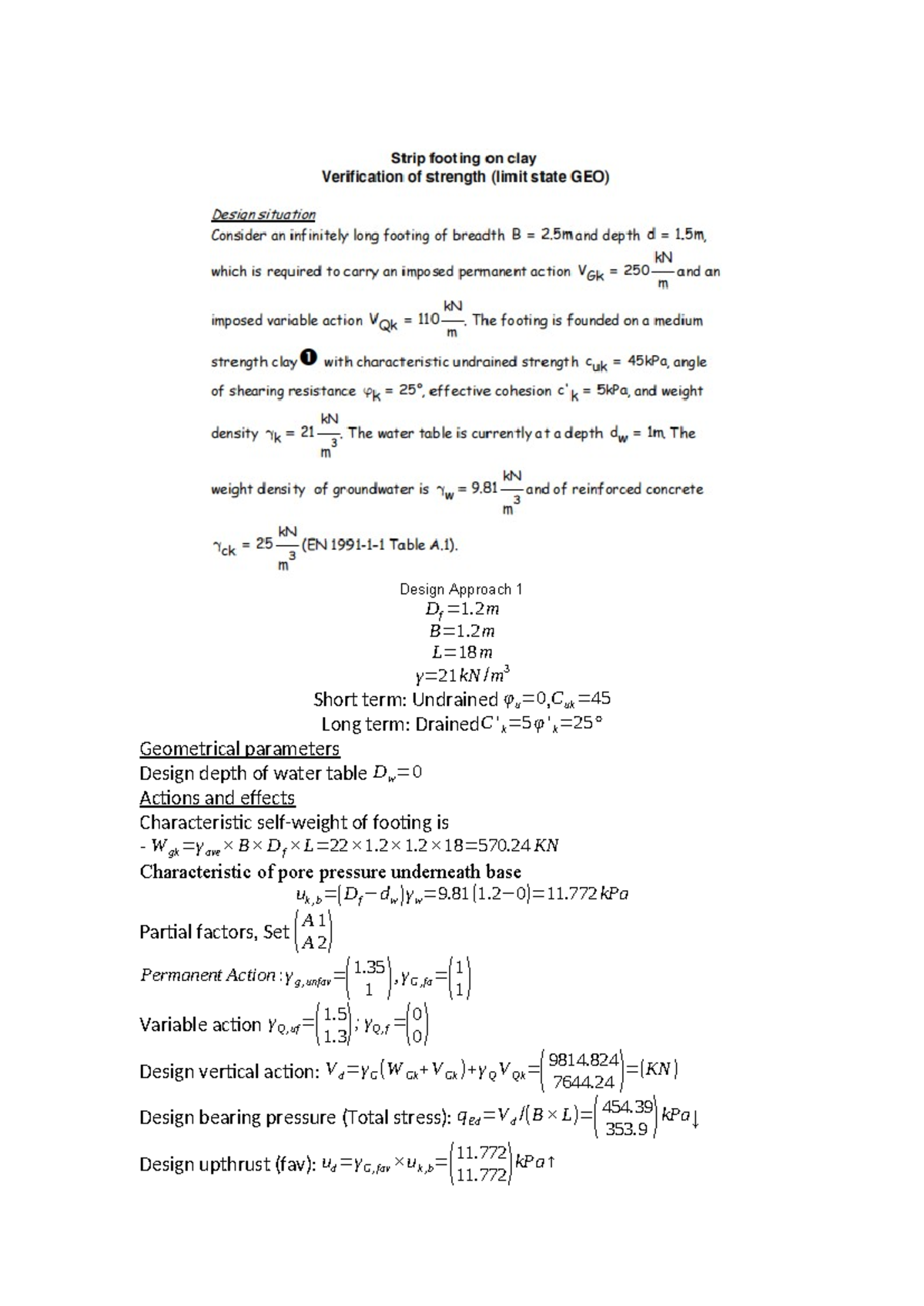 DA1 ex10 - Tinh toan eurocode - Design Approach 1 ####### Df =1 m ...