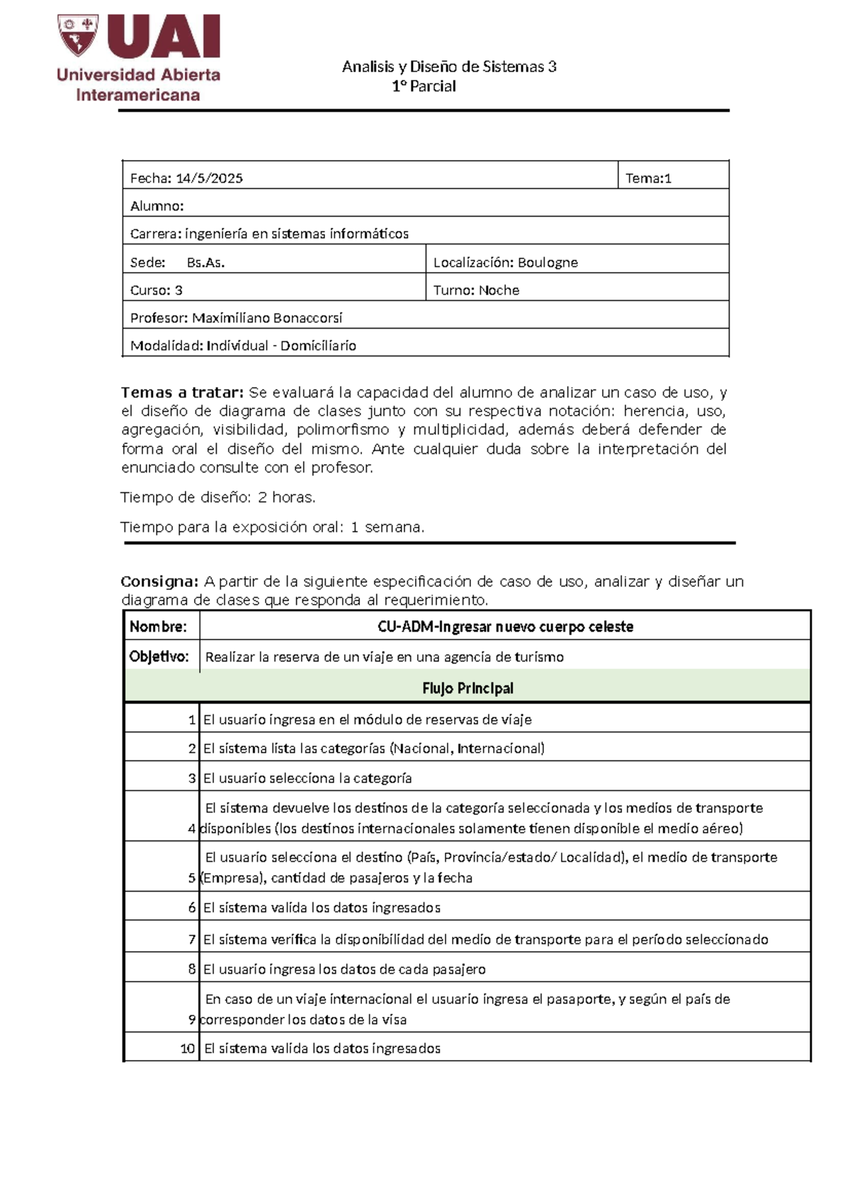 Análisis y Diseño de Sistemas 3 Parcial: Diagrama de Clases y Caso de Uso - Document Preview