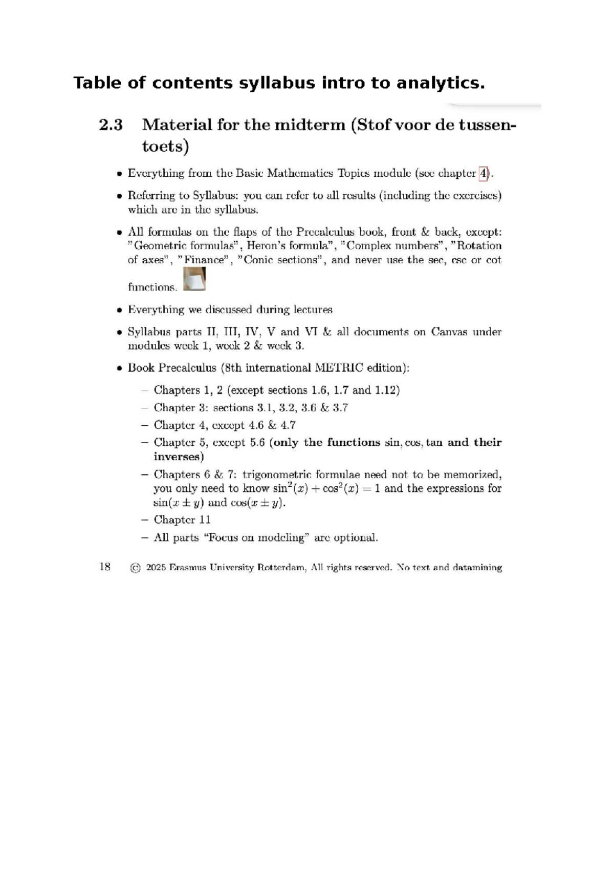 Intro to Analytics Syllabus: Basic Math & Logic Topics - Studeersnel