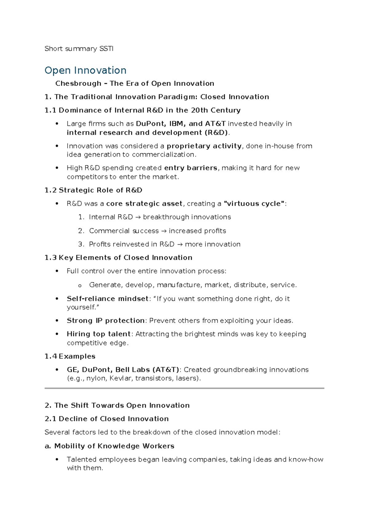 SSTI 6 Open Innovation & Crowdsourcing Summary Notes - Studeersnel
