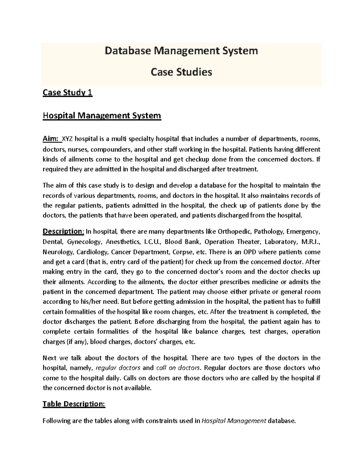 DBMS case studies CSE IVSem - Database Management System Case Studies ...