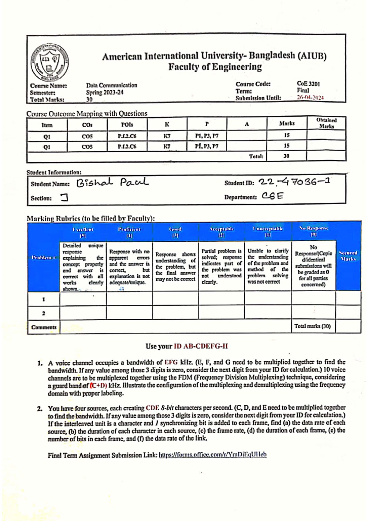 Data Comm Final Assignment Overview and Key Concepts - Studocu