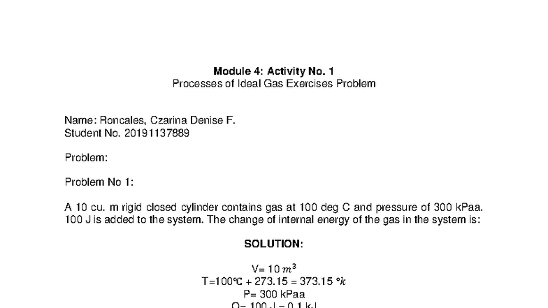 Module 4: Ideal Gas Processes Exercises - Problem Set 1-1 - Studocu
