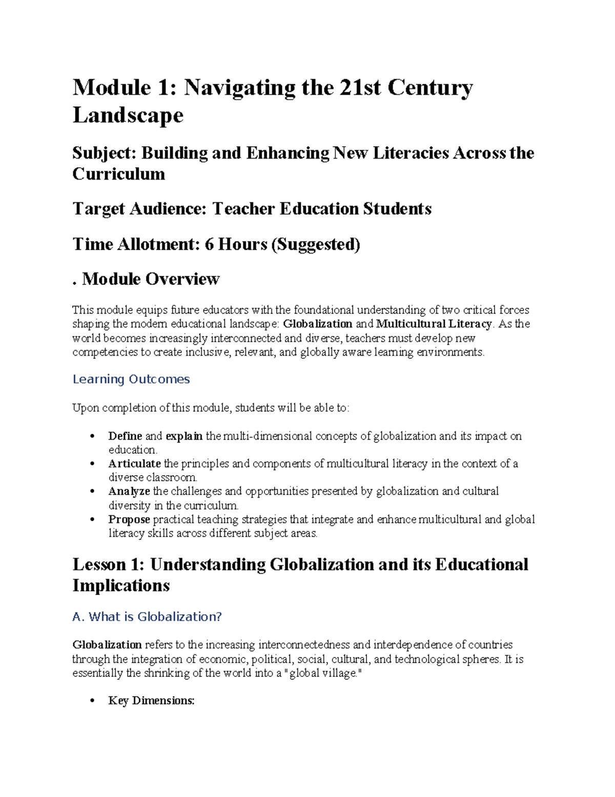 Module 1: Building & Enhancing New Literacies in Education - Studocu