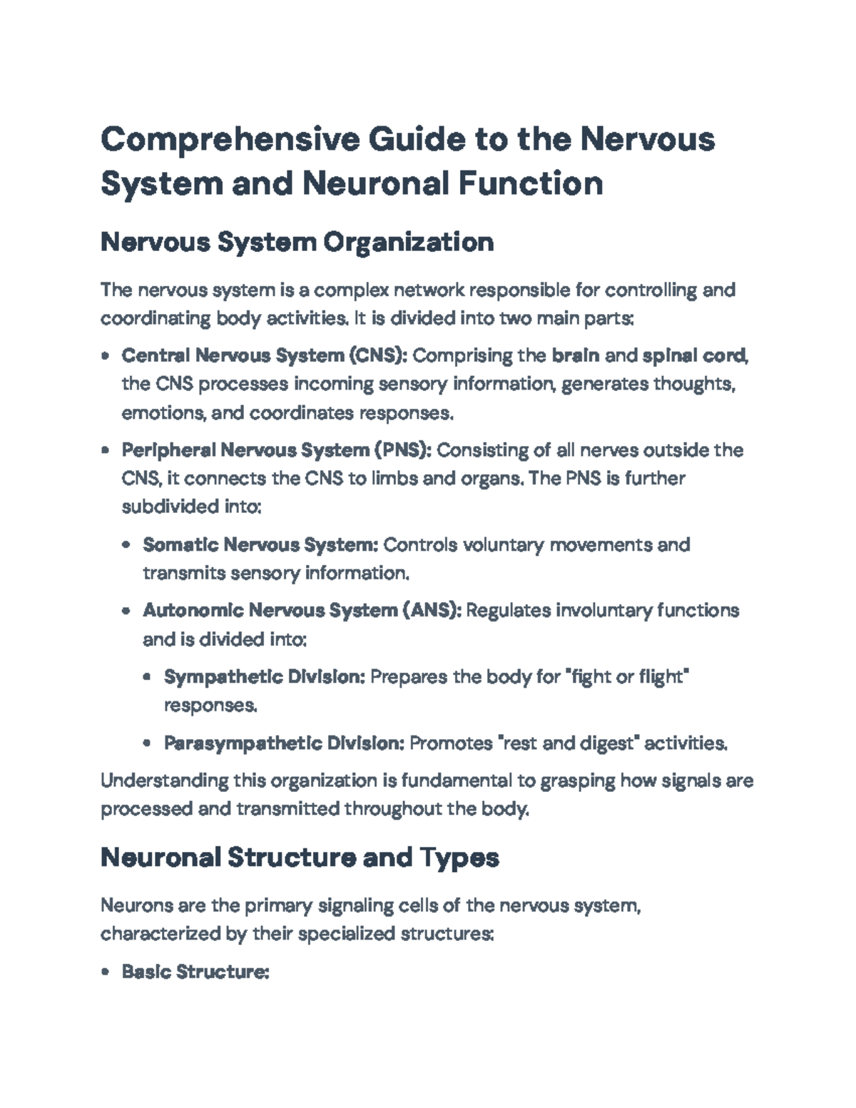 Comprehensive Study of Nervous System Functions & Neuronal Mechanisms ...