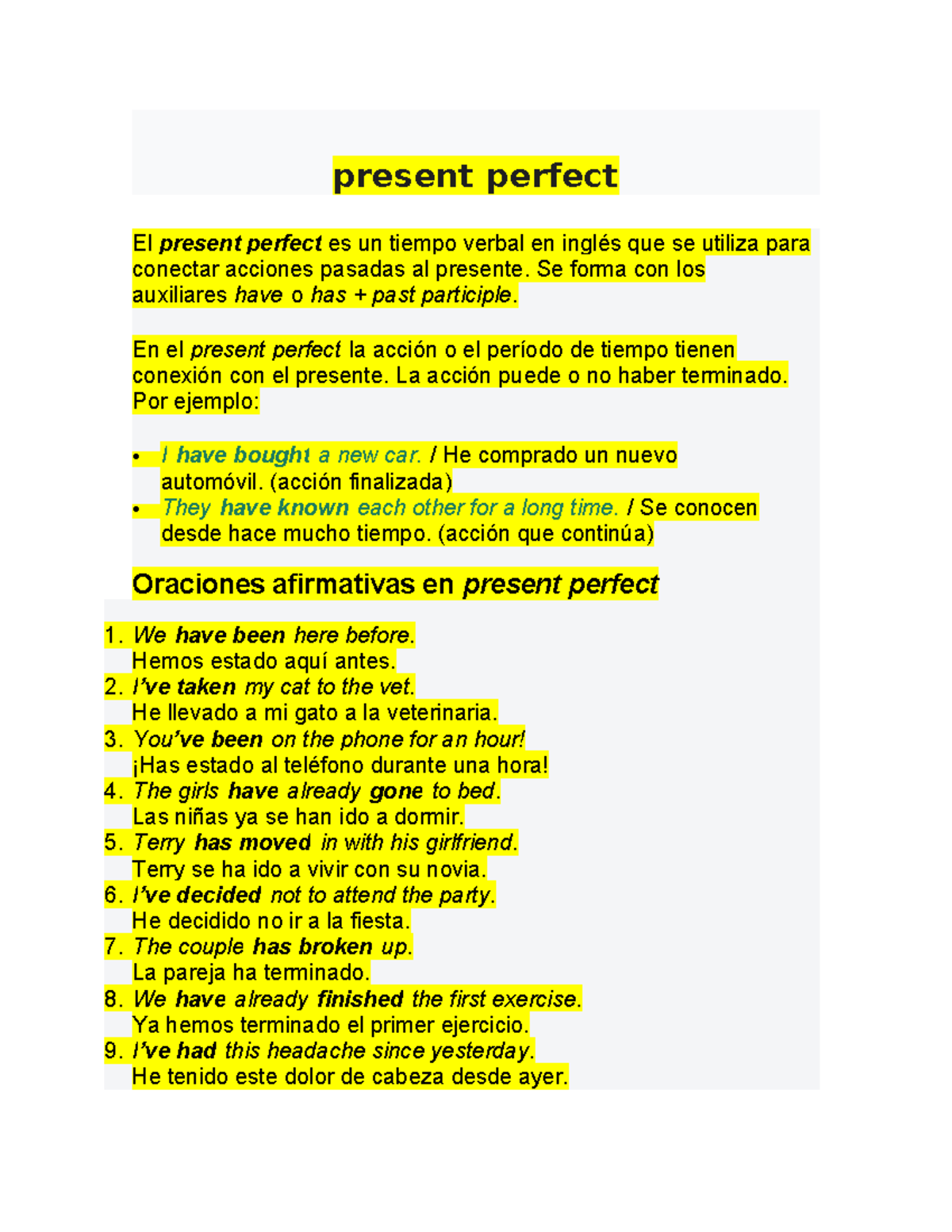 Clases 06.10.25: Uso y Ejemplos del Present Perfect - Studocu