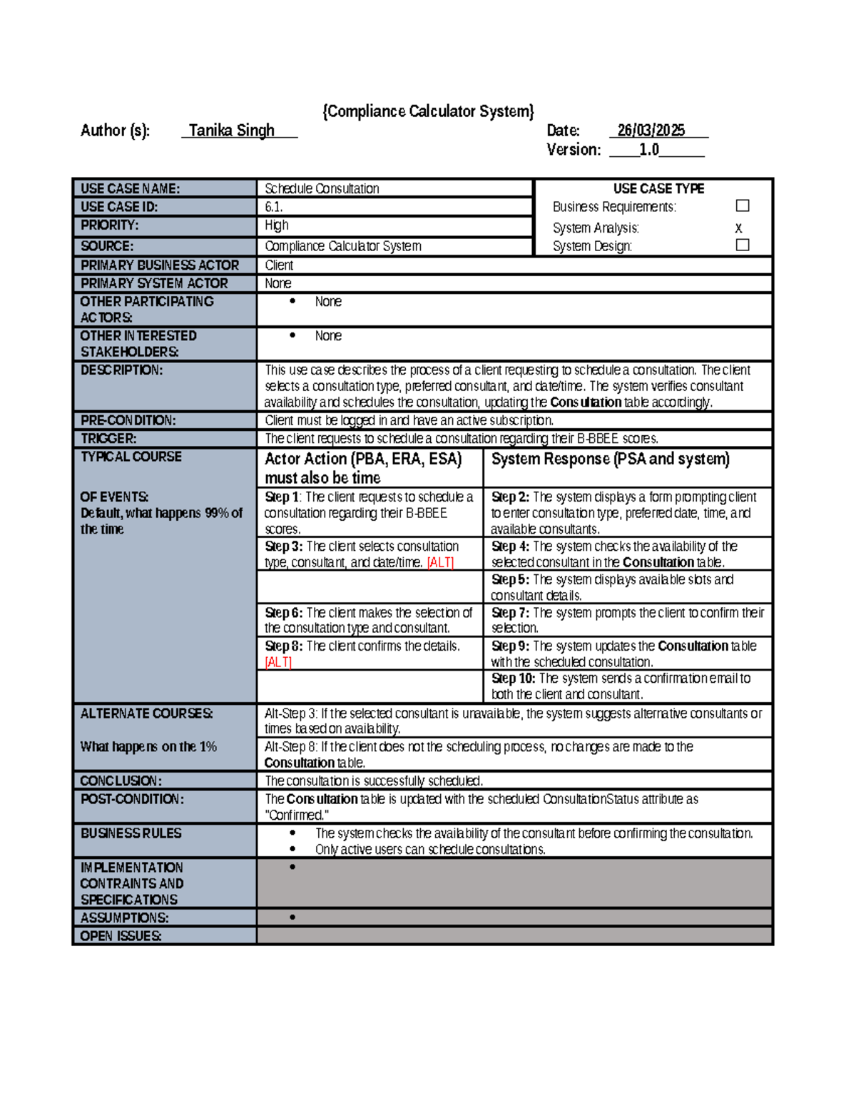 CS101: Use Case Narrative for Scheduling Consultations in Compliance ...