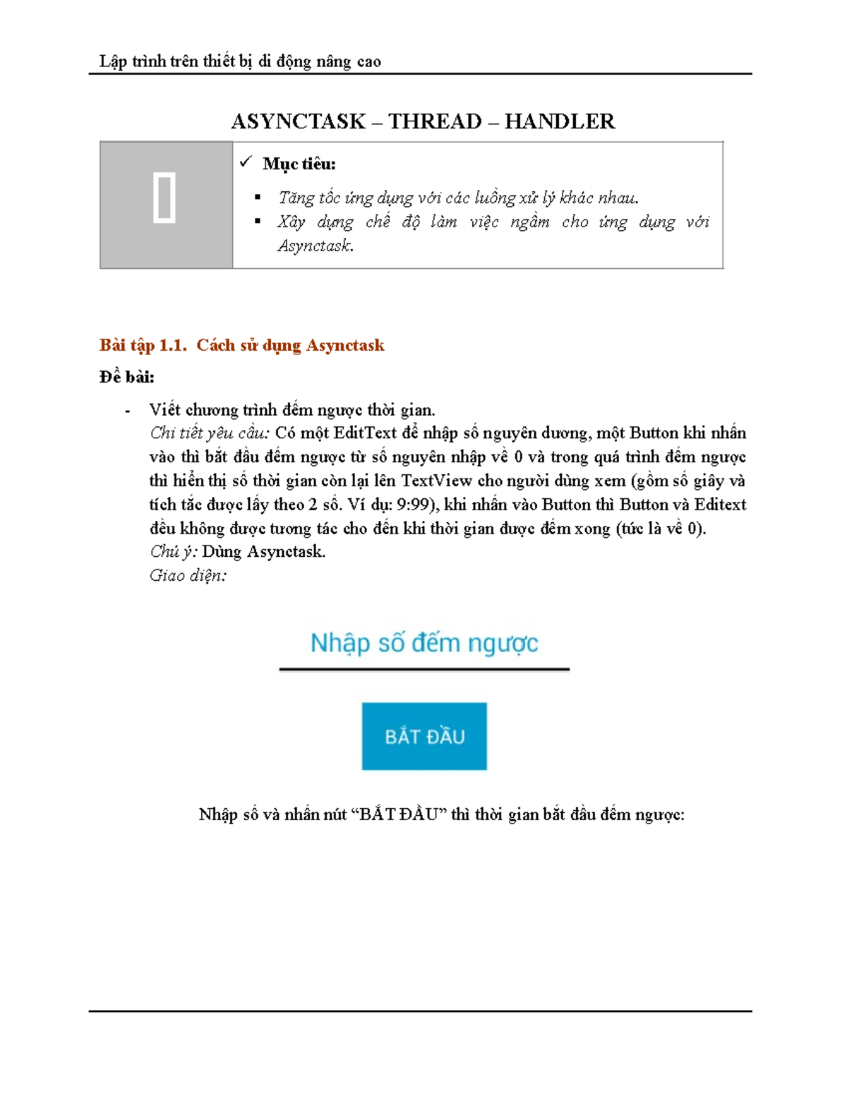 Thread - 213 - ASYNCTASK – THREAD – HANDLER Mục tiêu: Tăng tốc ứng dụng ...