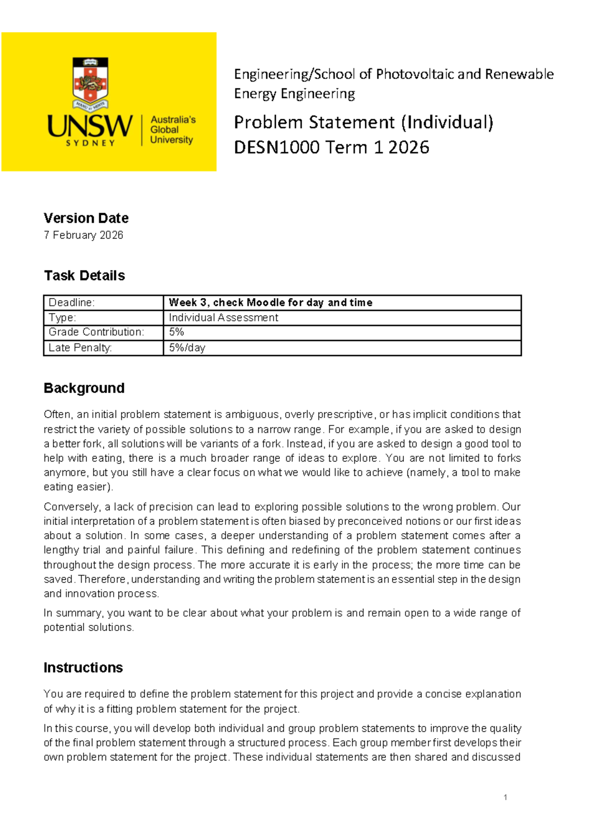 T1: Individual Problem Statement for Photovoltaic & Renewable Energy ...
