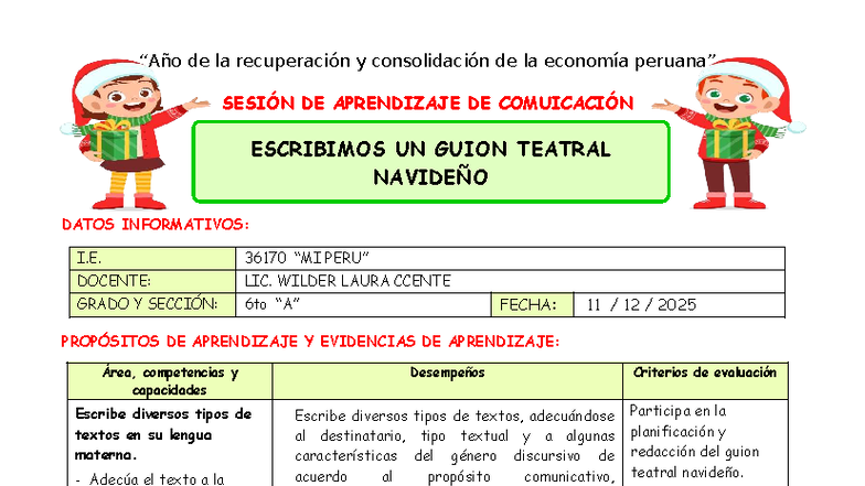 COM 36170: Guion Teatral Navideño - Sesión de Aprendizaje - Studocu