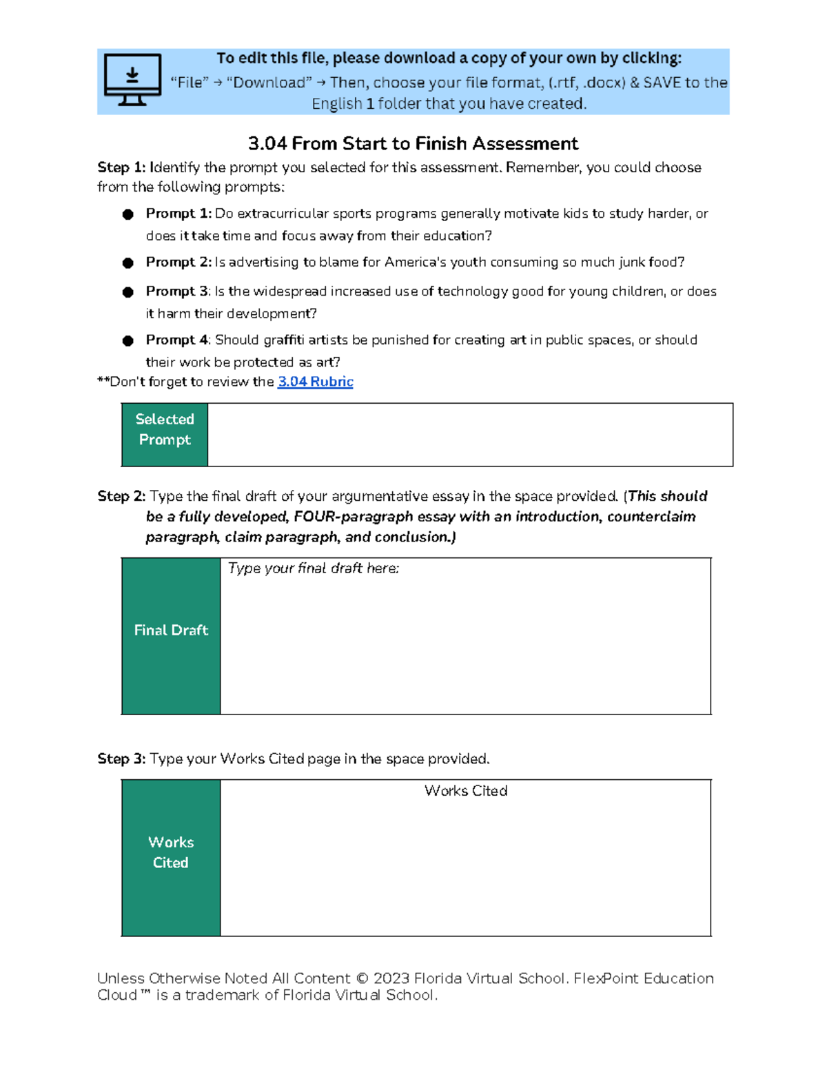 3.04 Assignment - Argumentative Essay Final Draft & Works Cited - Studocu