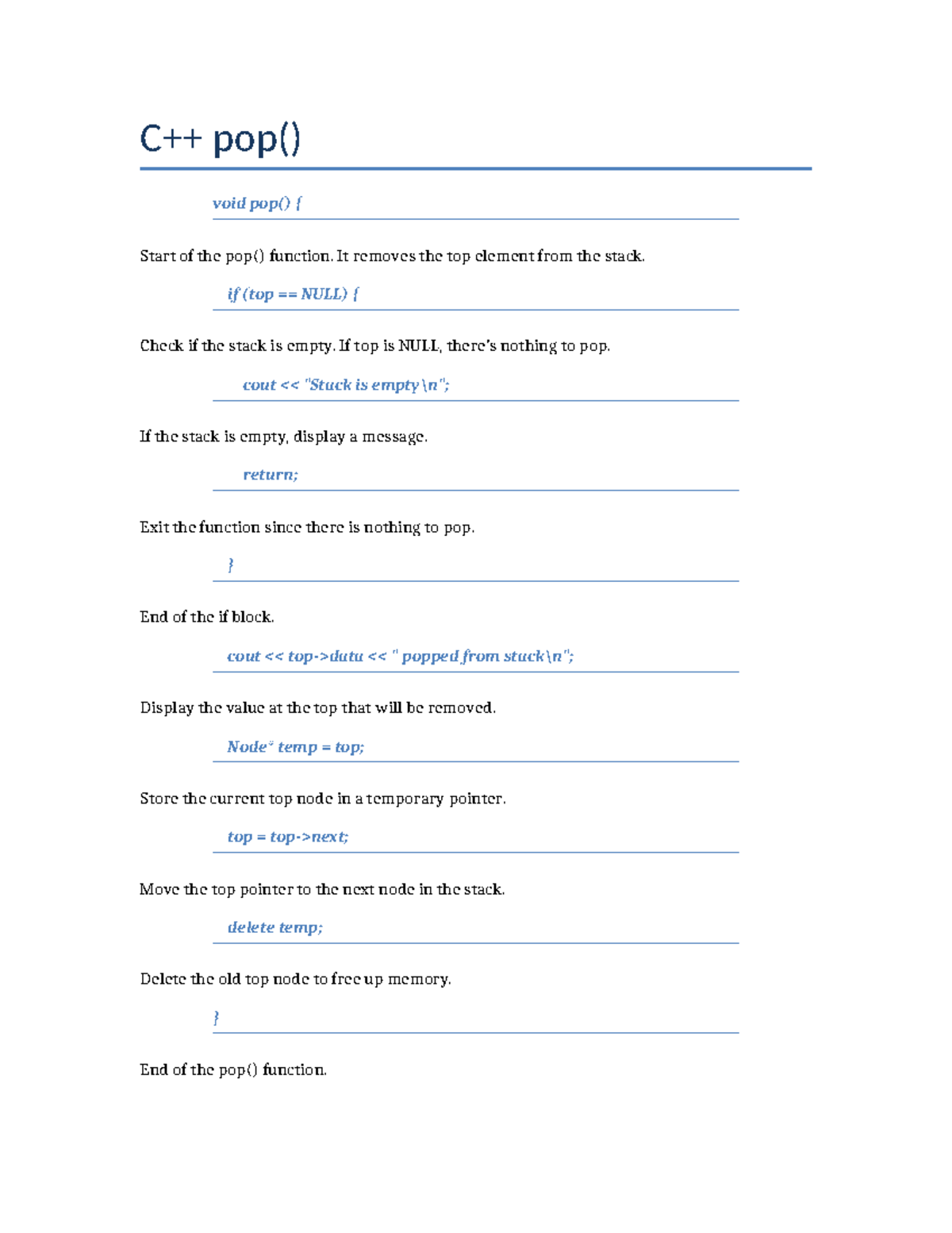 Pop() Function - Practical Implementation and Explanation - Studocu