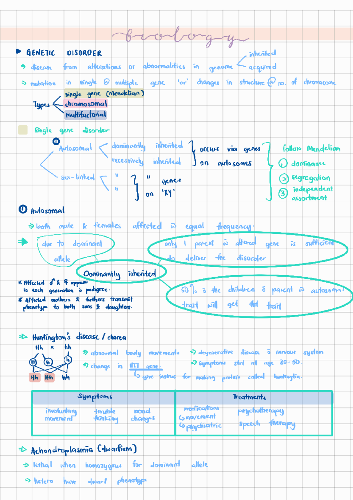 Biology Notes on Genetic Disorders and Biomolecules (BIO 221222) - Studocu