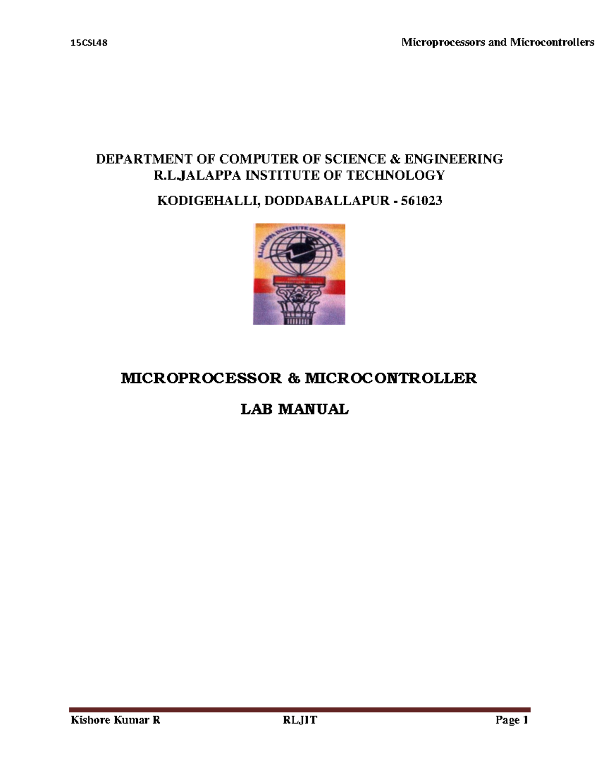 15CSL48 Microprocessors and Microcontrollers Lab Manual: Assembly & C ...
