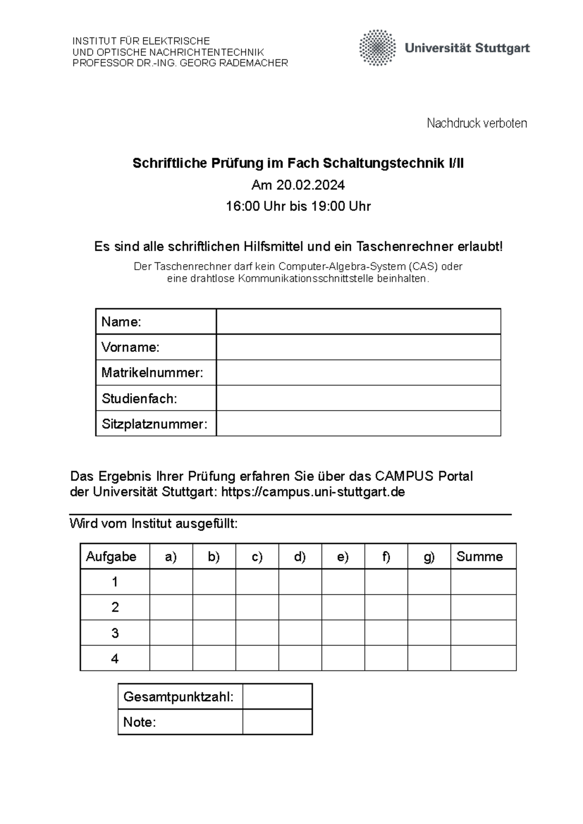 Prüfung Schaltungstechnik WS2324 - Schriftliche Prüfung 20.02.2024 - Document Preview